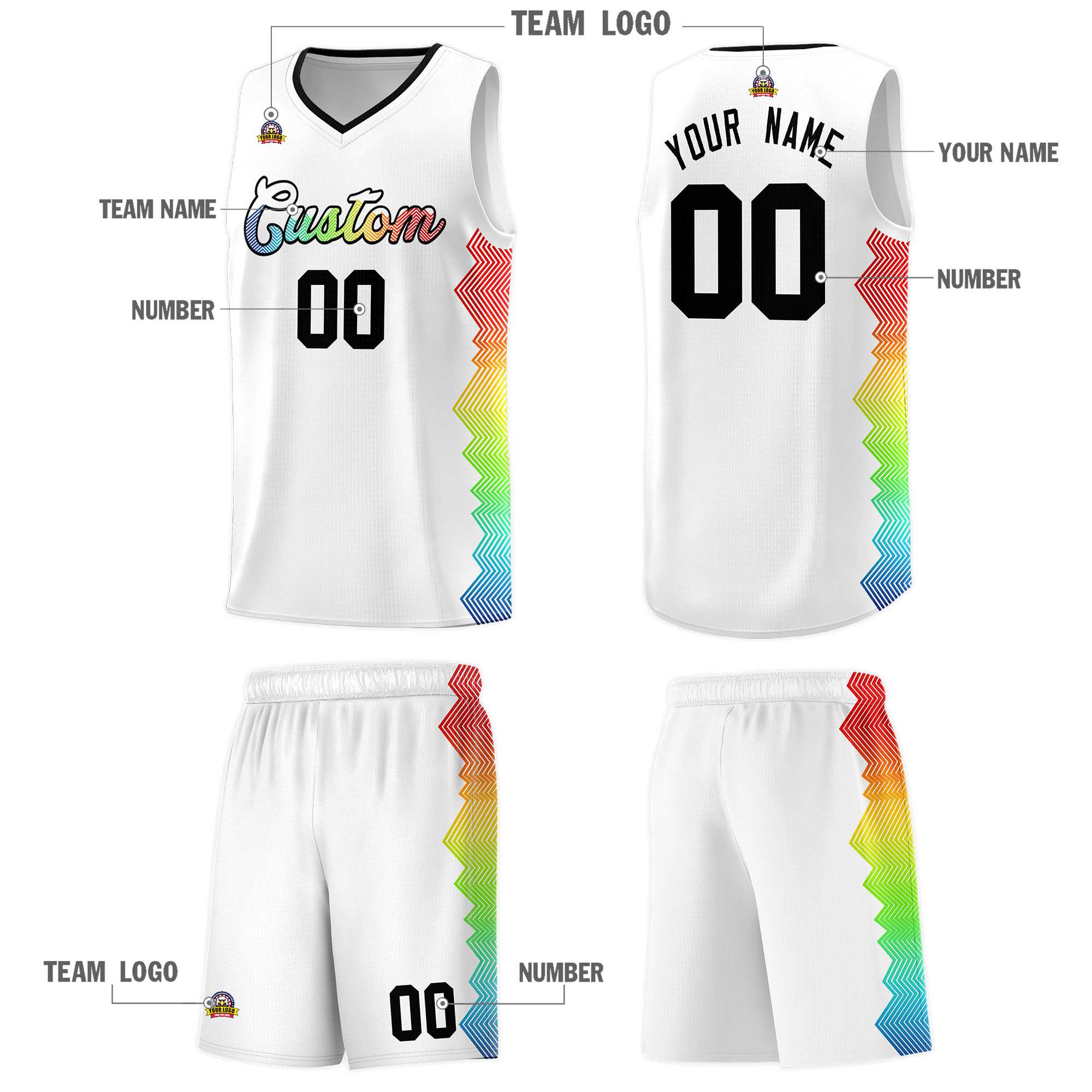 Custom White Denver Nuggets Rainbow Side Sports Uniform Basketball Jersey