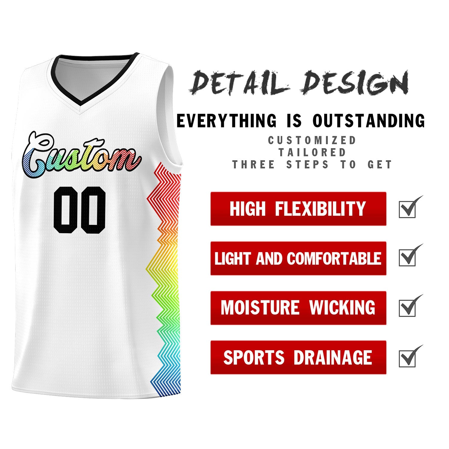 Custom White Denver Nuggets Rainbow Side Sports Uniform Basketball Jersey