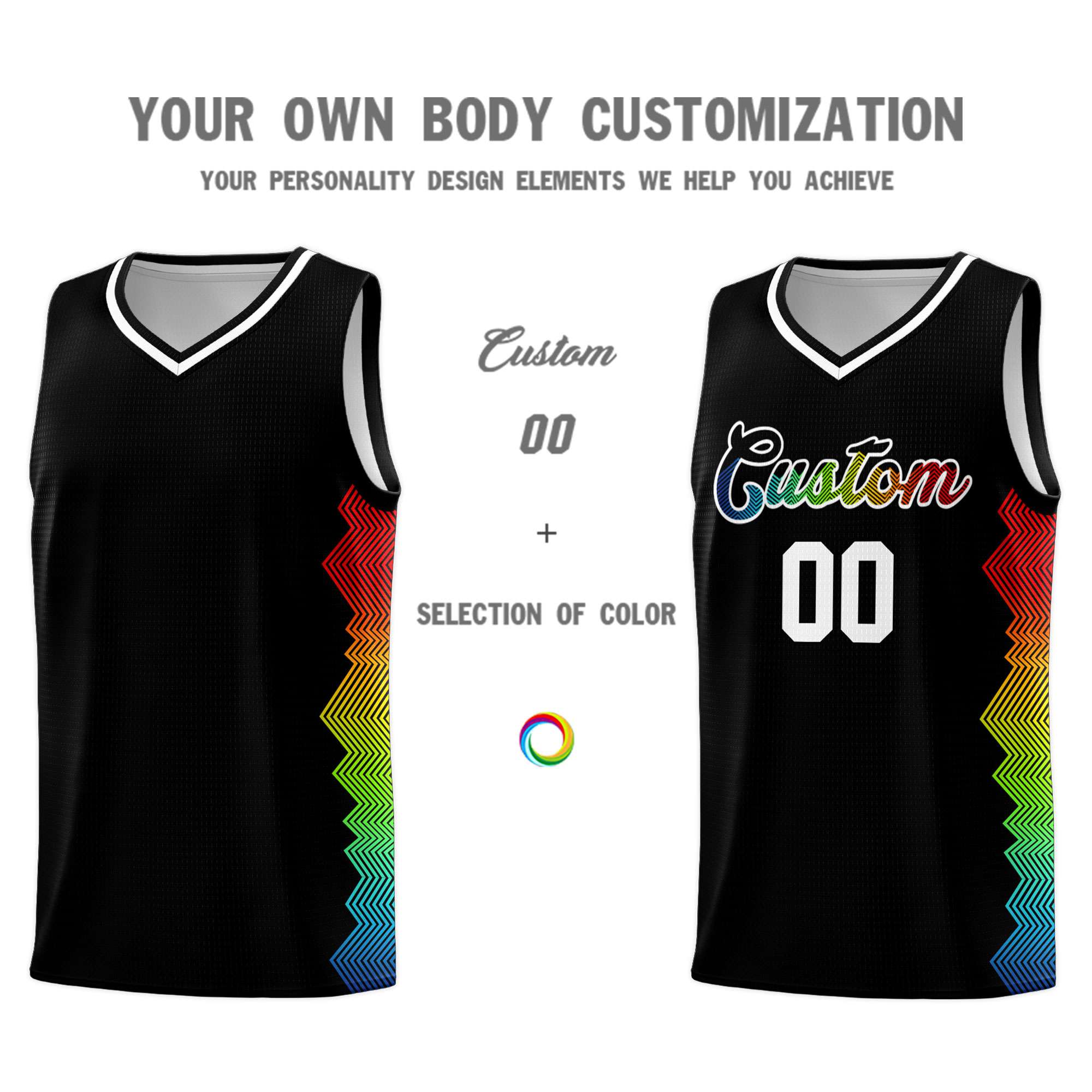 Custom Black Denver Nuggets Rainbow Side Sports Uniform Basketball Jersey