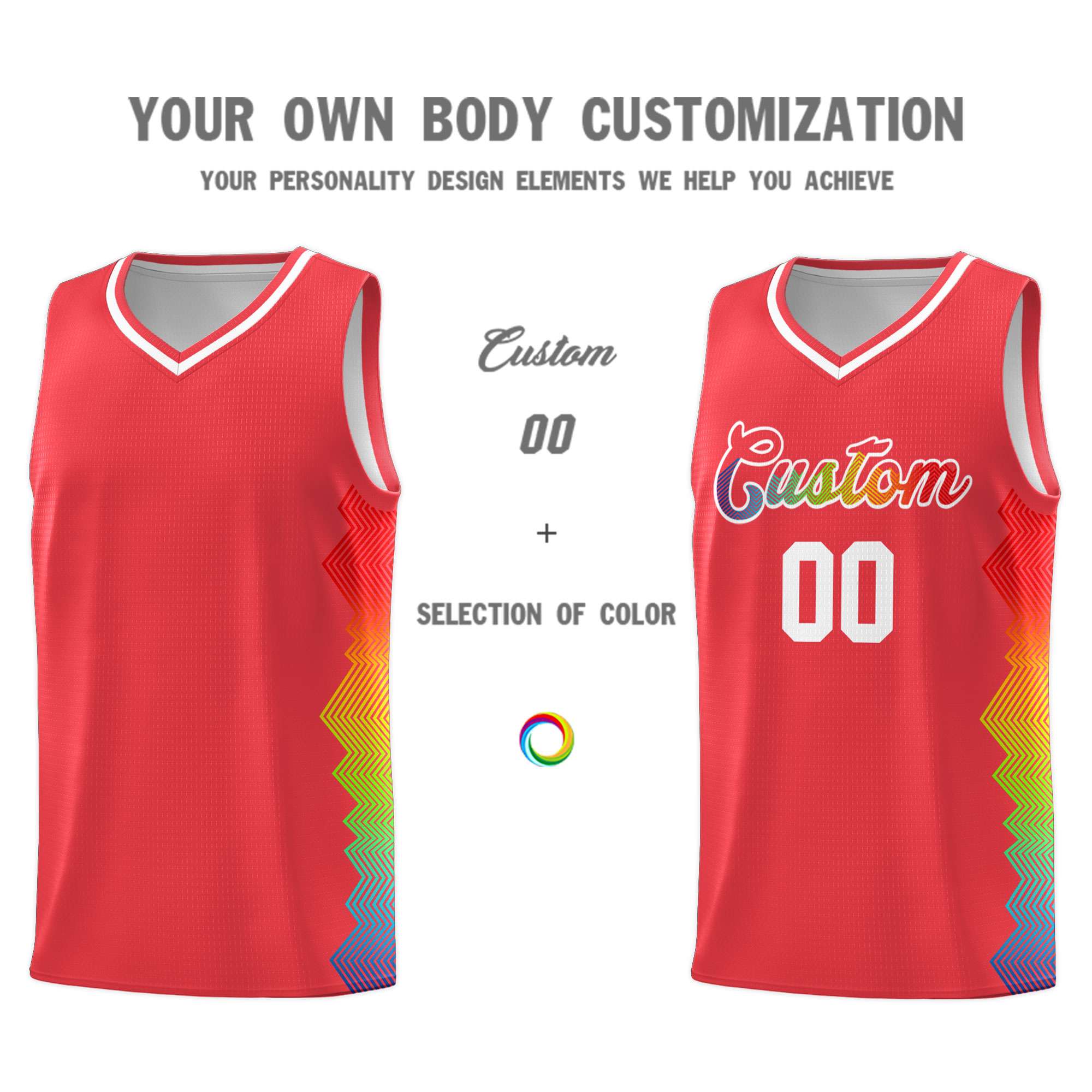 Custom Light Red Denver Nuggets Rainbow Side Sports Uniform Basketball Jersey