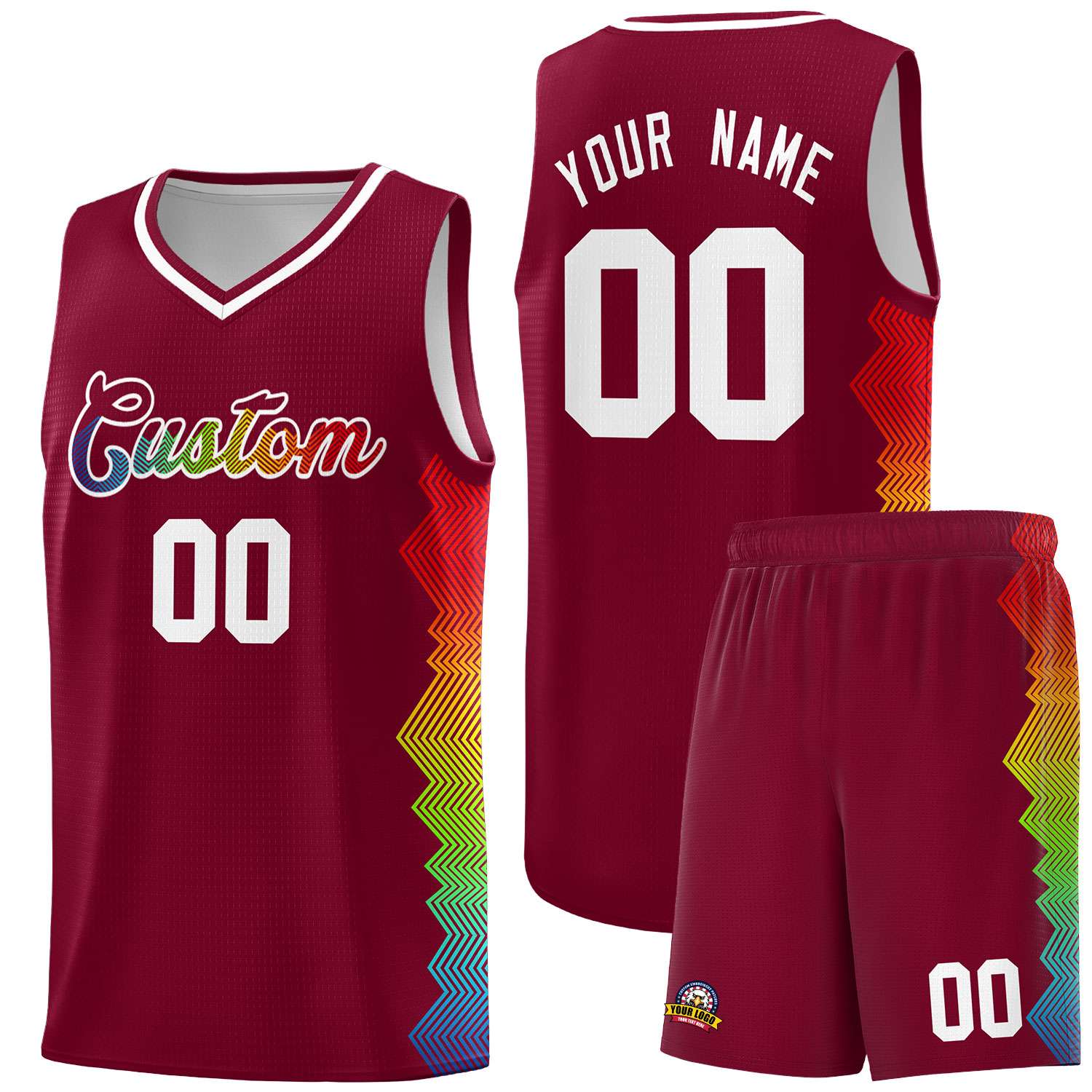 Custom Crimson Denver Nuggets Rainbow Side Sports Uniform Basketball Jersey