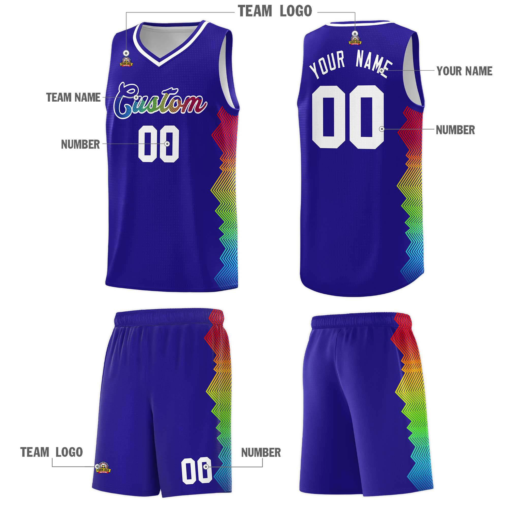 Custom Royal Denver Nuggets Rainbow Side Sports Uniform Basketball Jersey