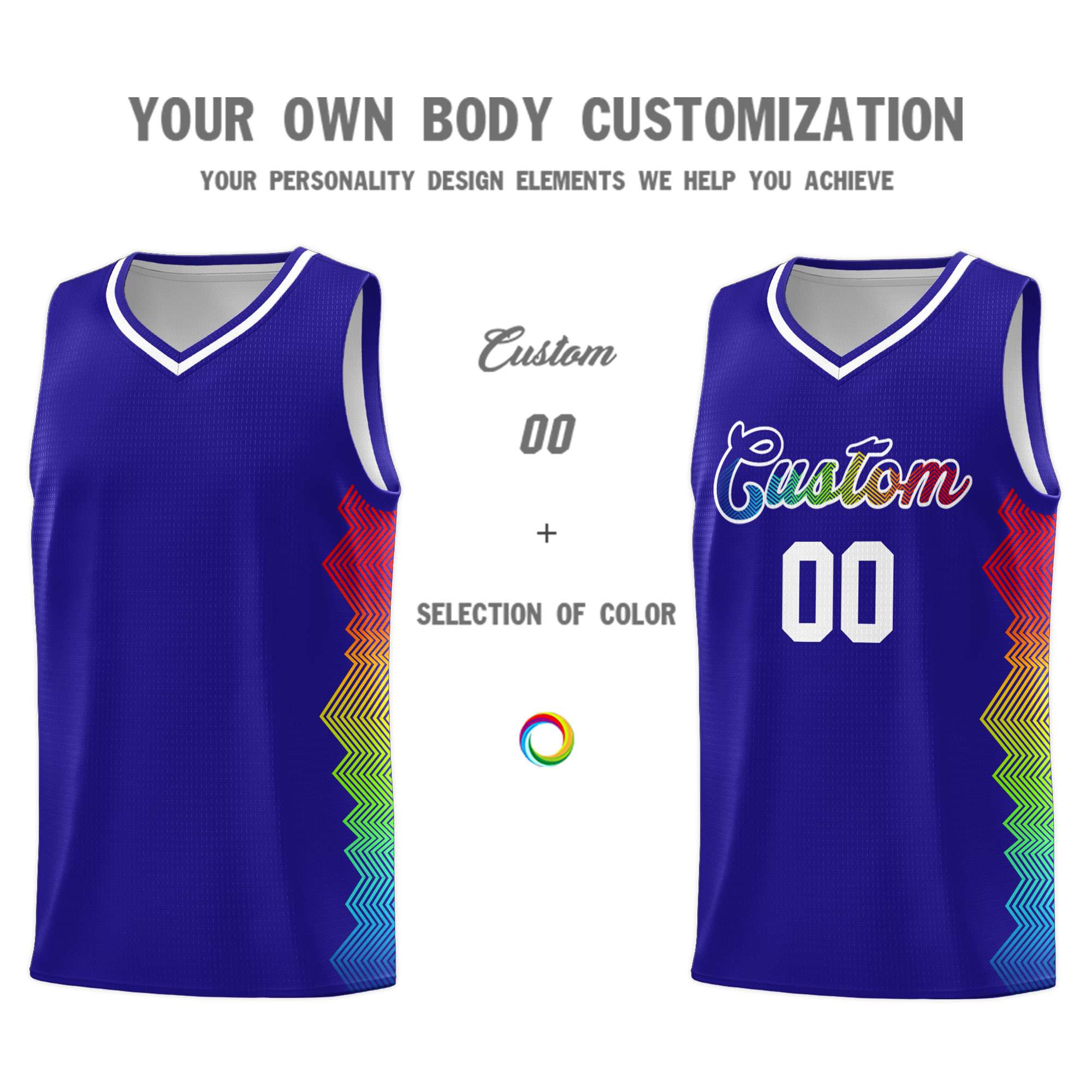 Custom Royal Denver Nuggets Rainbow Side Sports Uniform Basketball Jersey