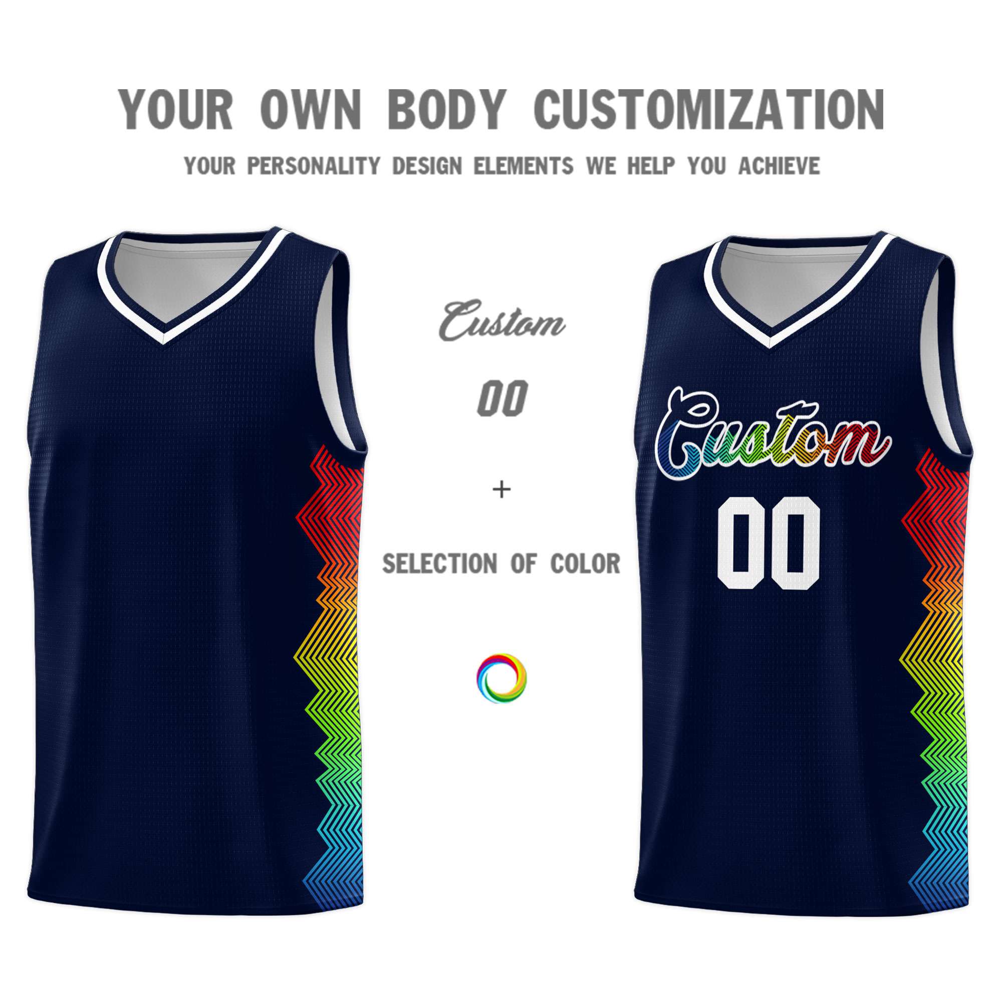 Custom Navy Denver Nuggets Rainbow Side Sports Uniform Basketball Jersey