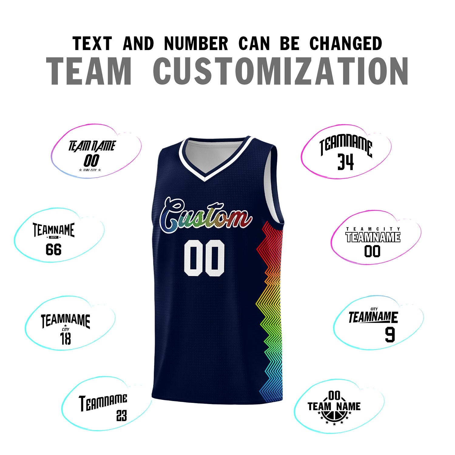 Custom Navy Denver Nuggets Rainbow Side Sports Uniform Basketball Jersey