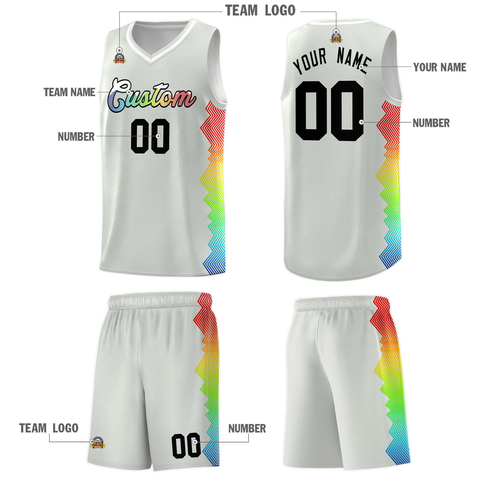 Custom Gray Denver Nuggets Rainbow Side Sports Uniform Basketball Jersey