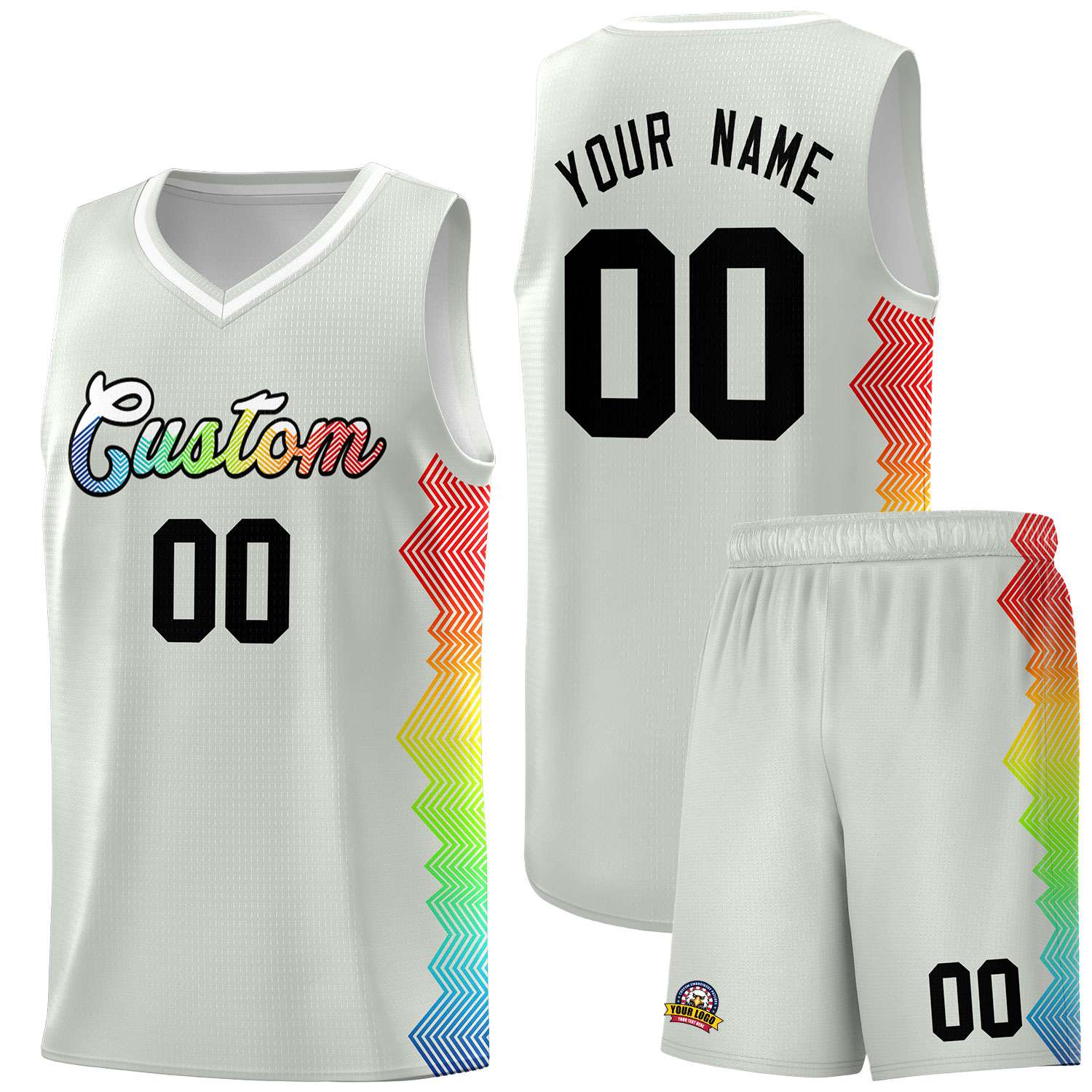 Custom Gray Denver Nuggets Rainbow Side Sports Uniform Basketball Jersey