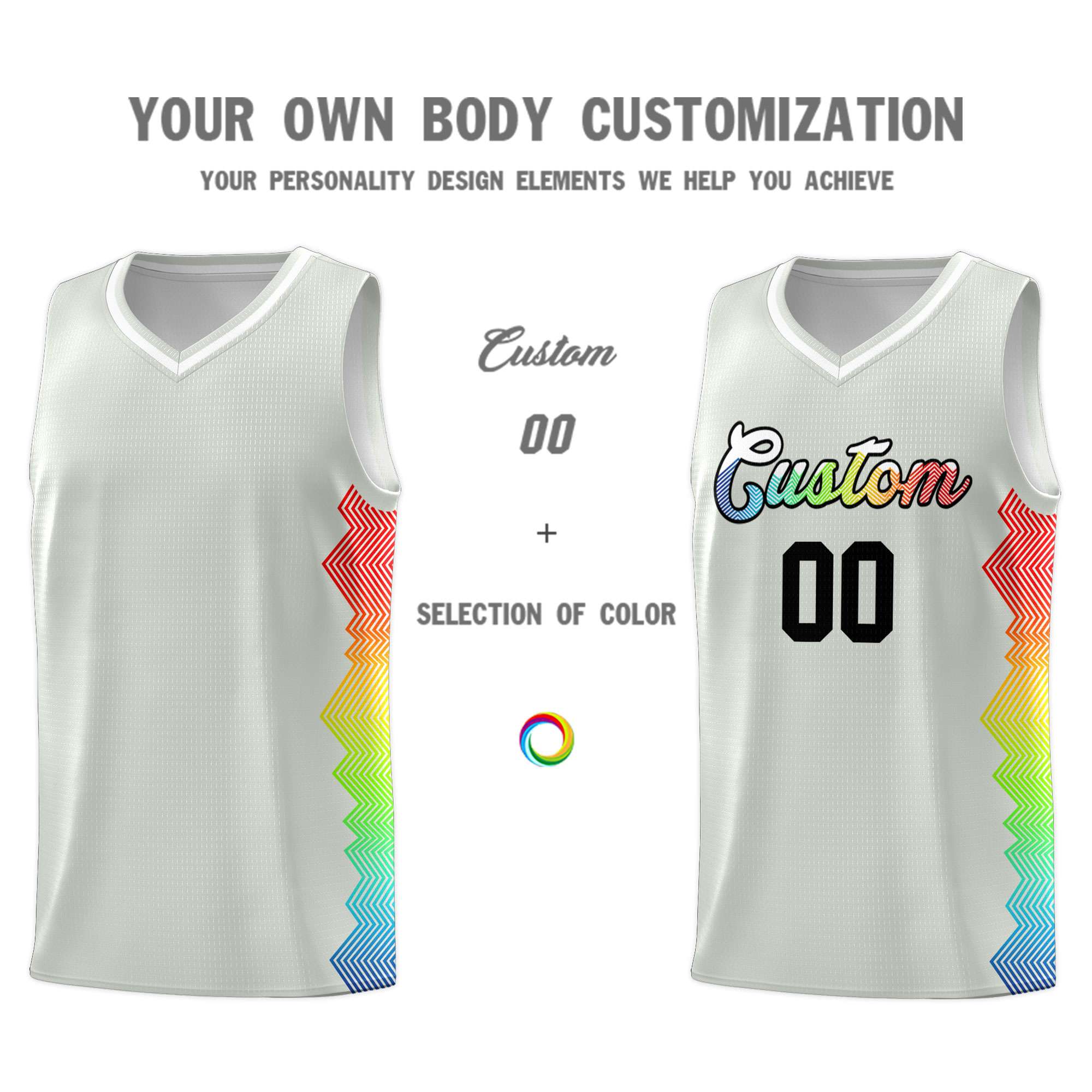 Custom Gray Denver Nuggets Rainbow Side Sports Uniform Basketball Jersey