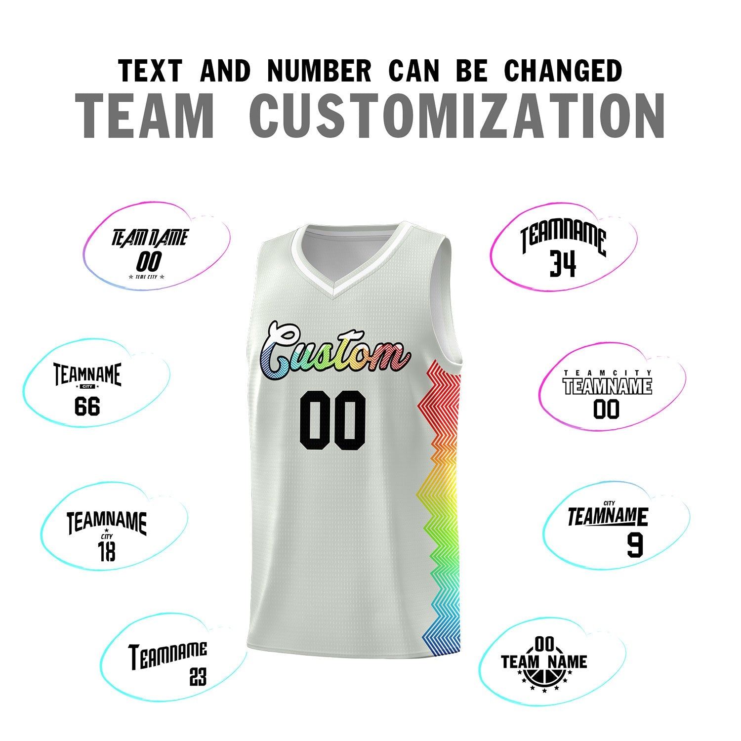 Custom Gray Denver Nuggets Rainbow Side Sports Uniform Basketball Jersey