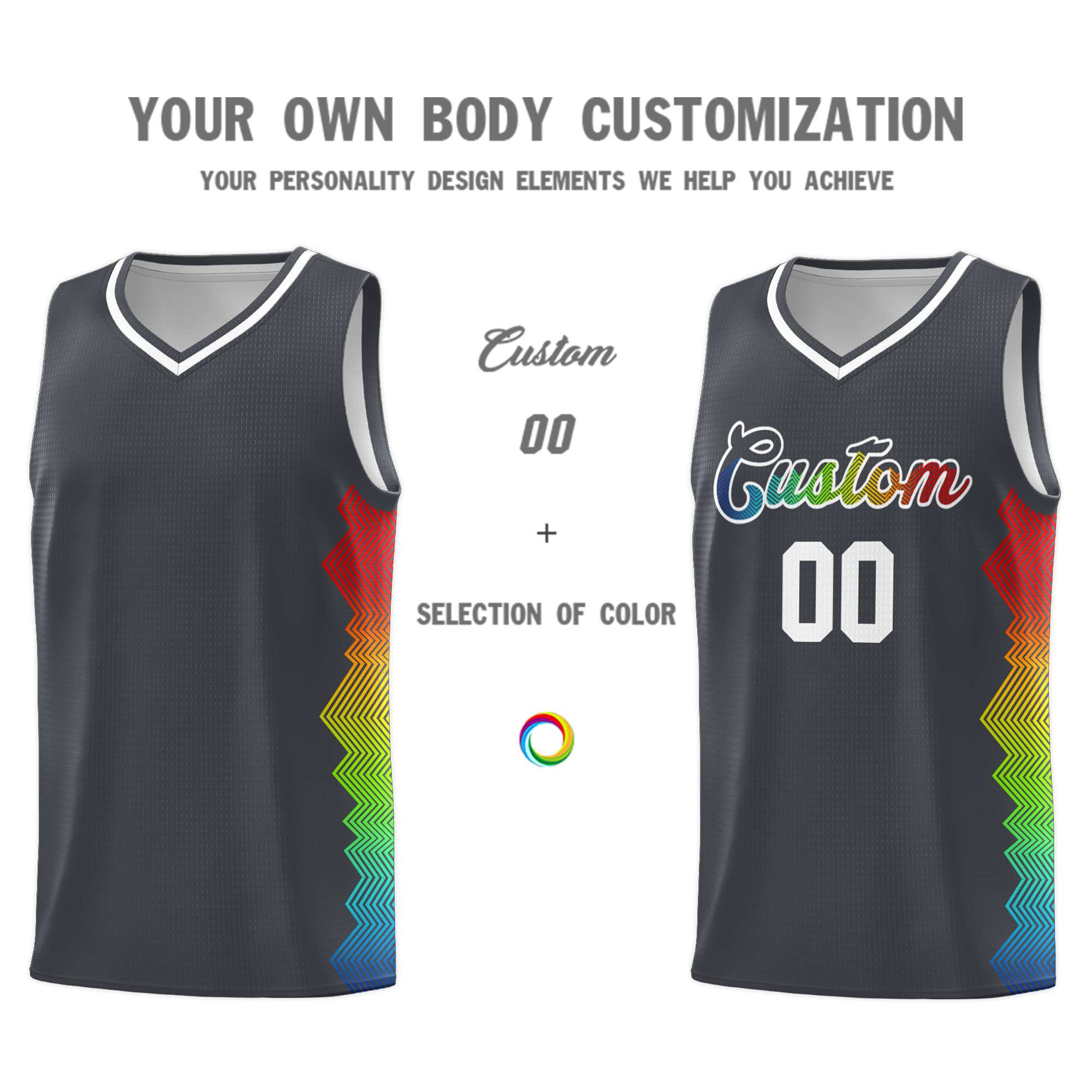 Custom Dark Gray Denver Nuggets Rainbow Side Sports Uniform Basketball Jersey