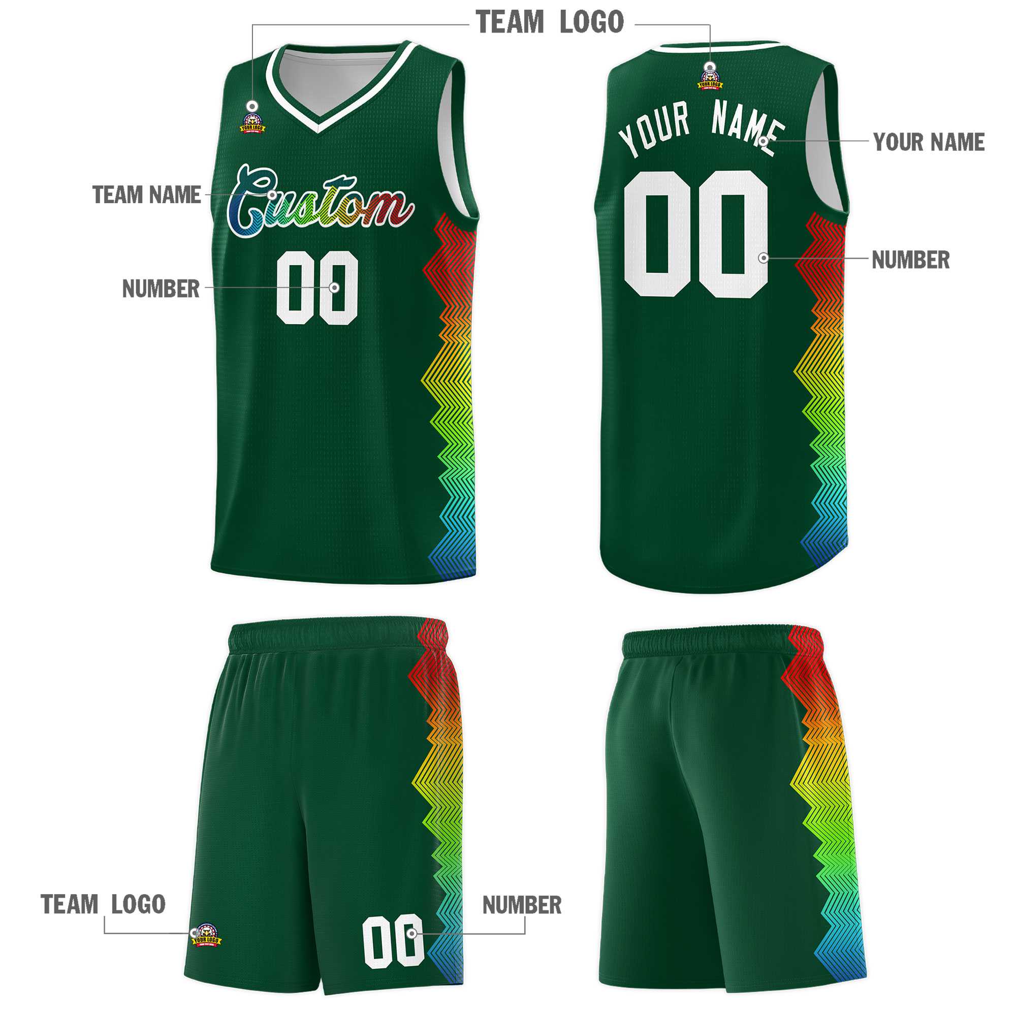 Custom Hunter Green Denver Nuggets Rainbow Side Sports Uniform Basketball Jersey