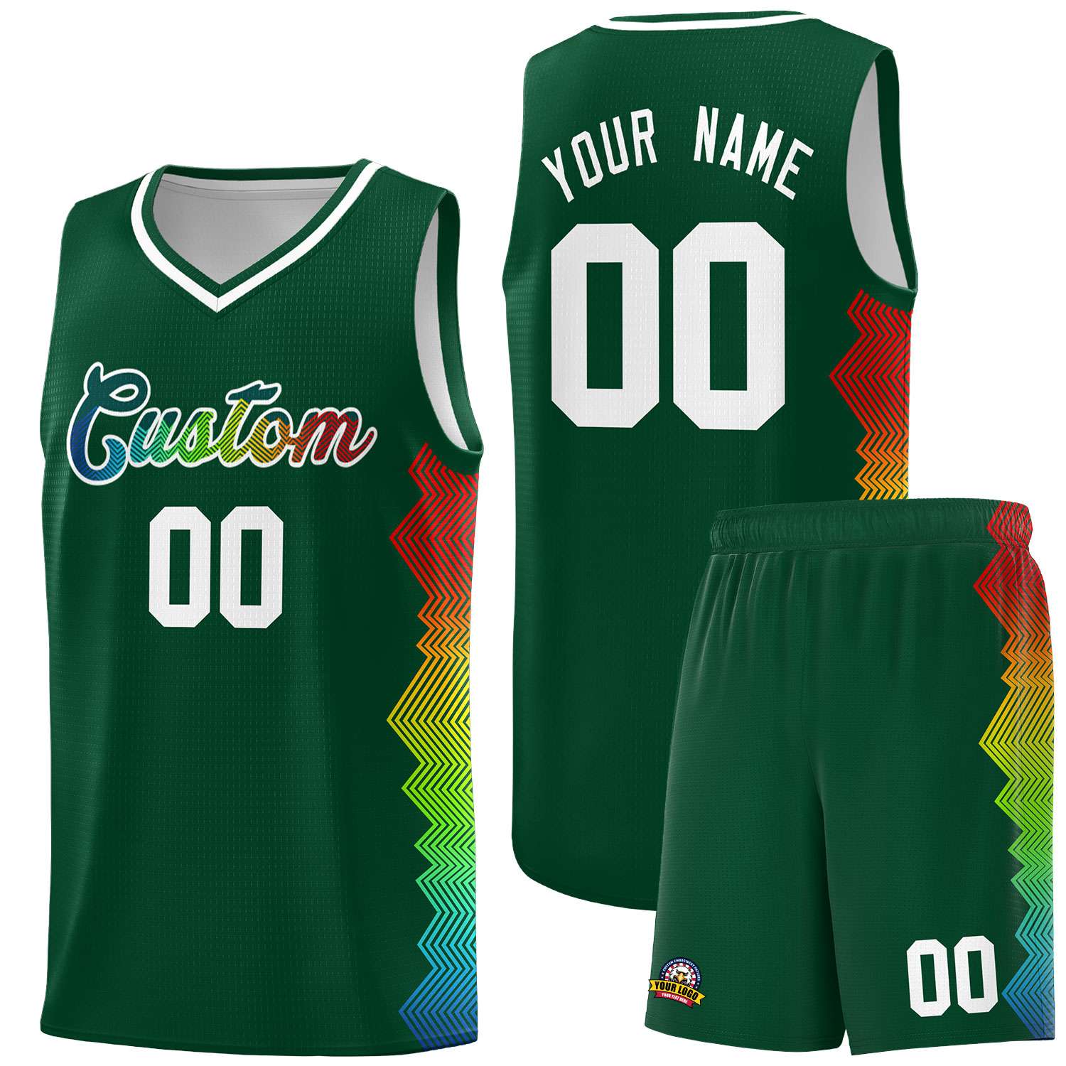 Custom Hunter Green Denver Nuggets Rainbow Side Sports Uniform Basketball Jersey