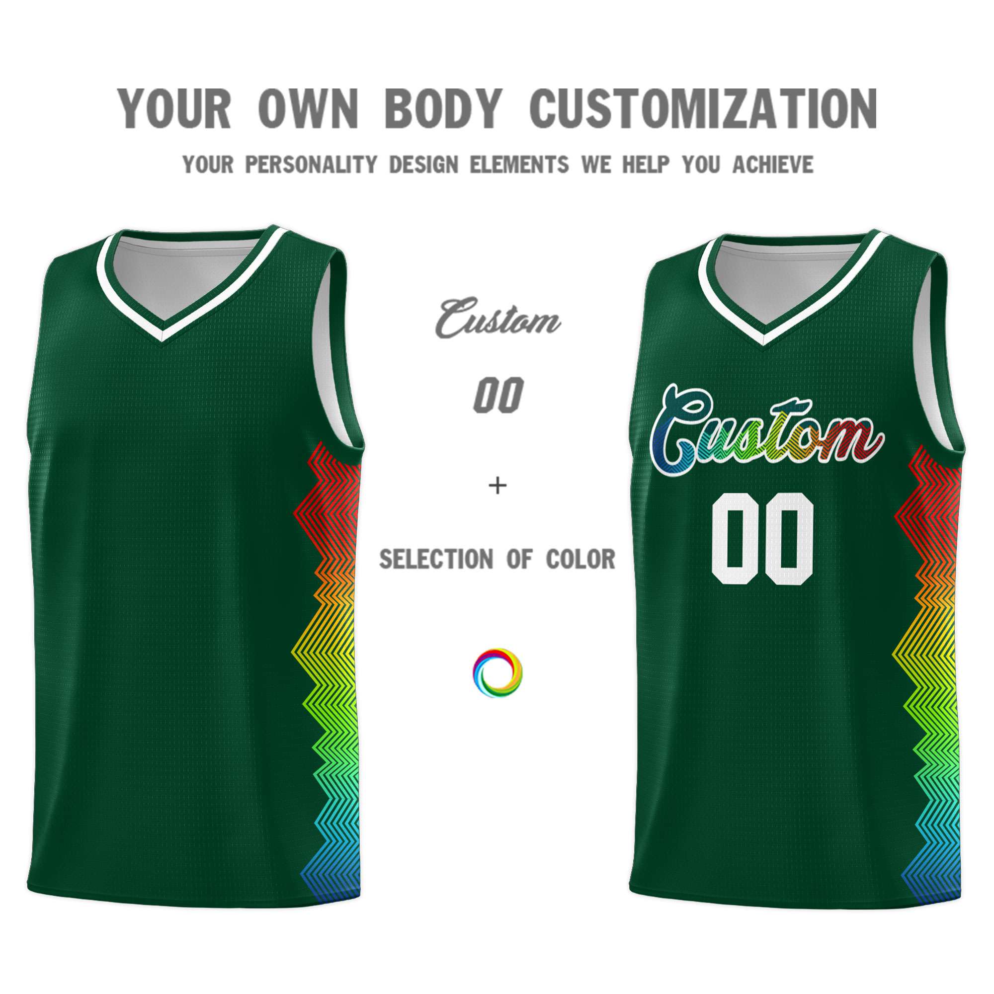 Custom Hunter Green Denver Nuggets Rainbow Side Sports Uniform Basketball Jersey