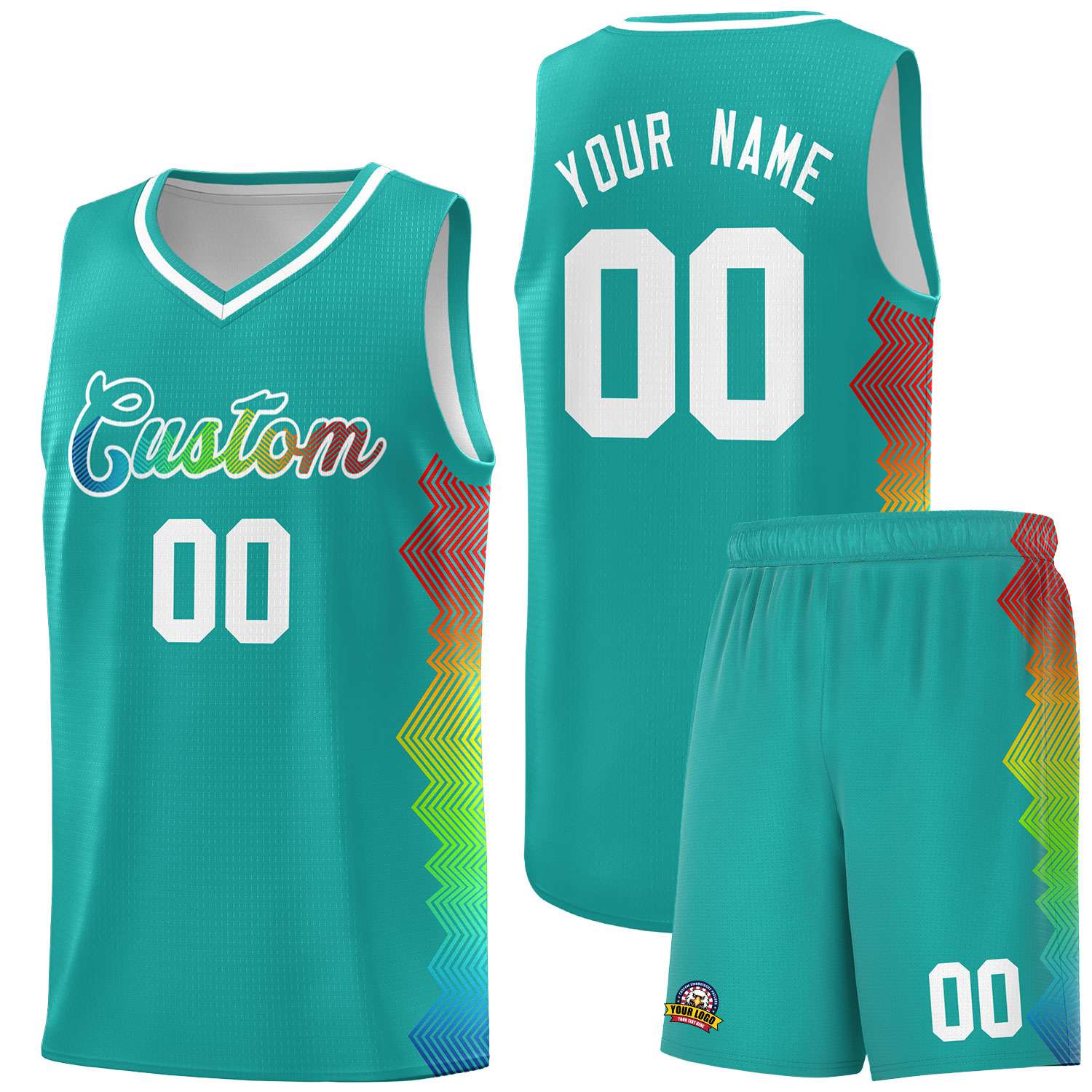 Custom Aqua Denver Nuggets Rainbow Side Sports Uniform Basketball Jersey