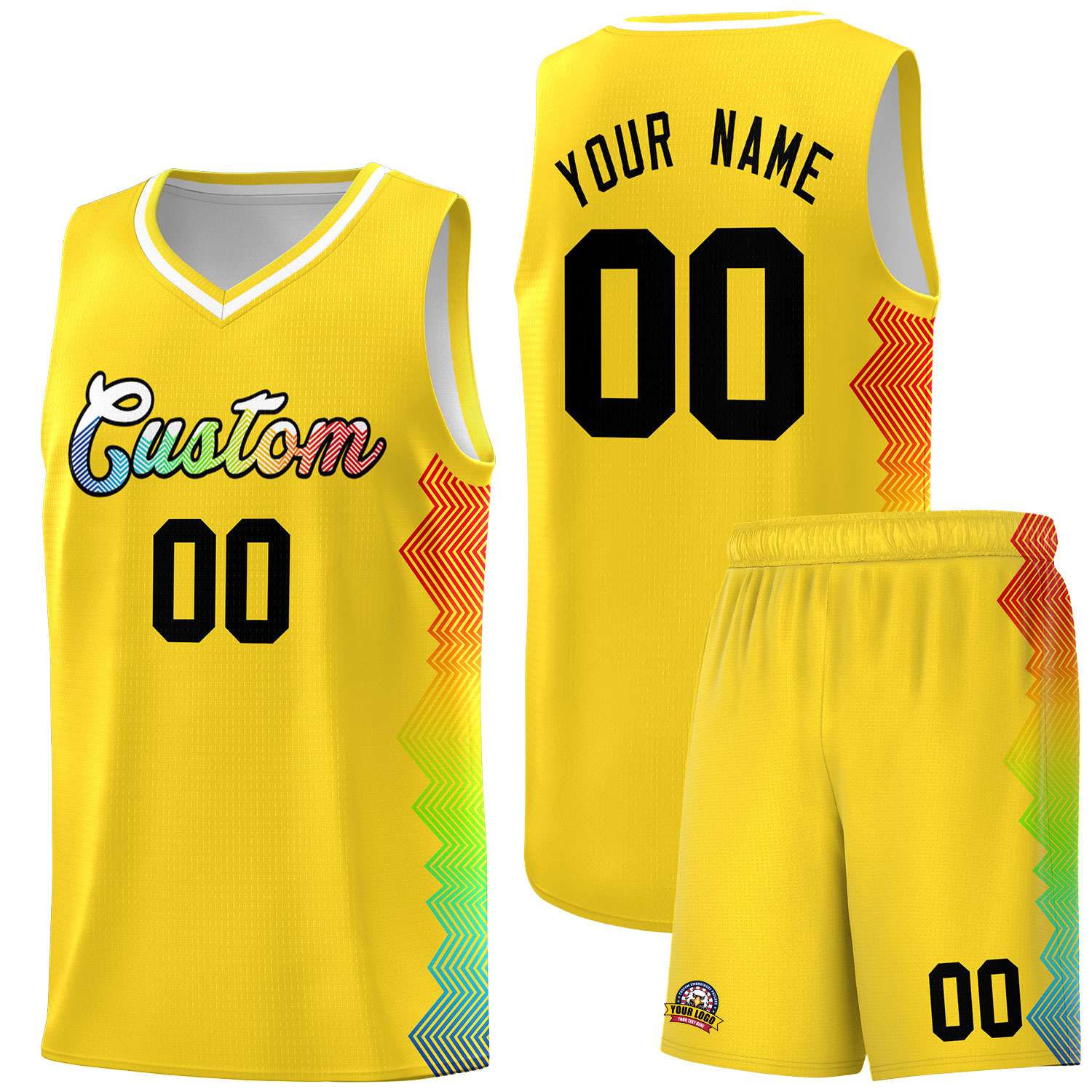 Custom Gold Denver Nuggets Rainbow Side Sports Uniform Basketball Jersey