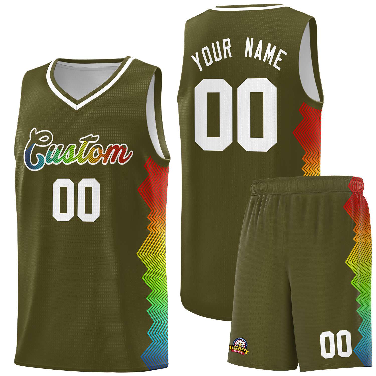 Custom Olive Denver Nuggets Rainbow Side Sports Uniform Basketball Jersey