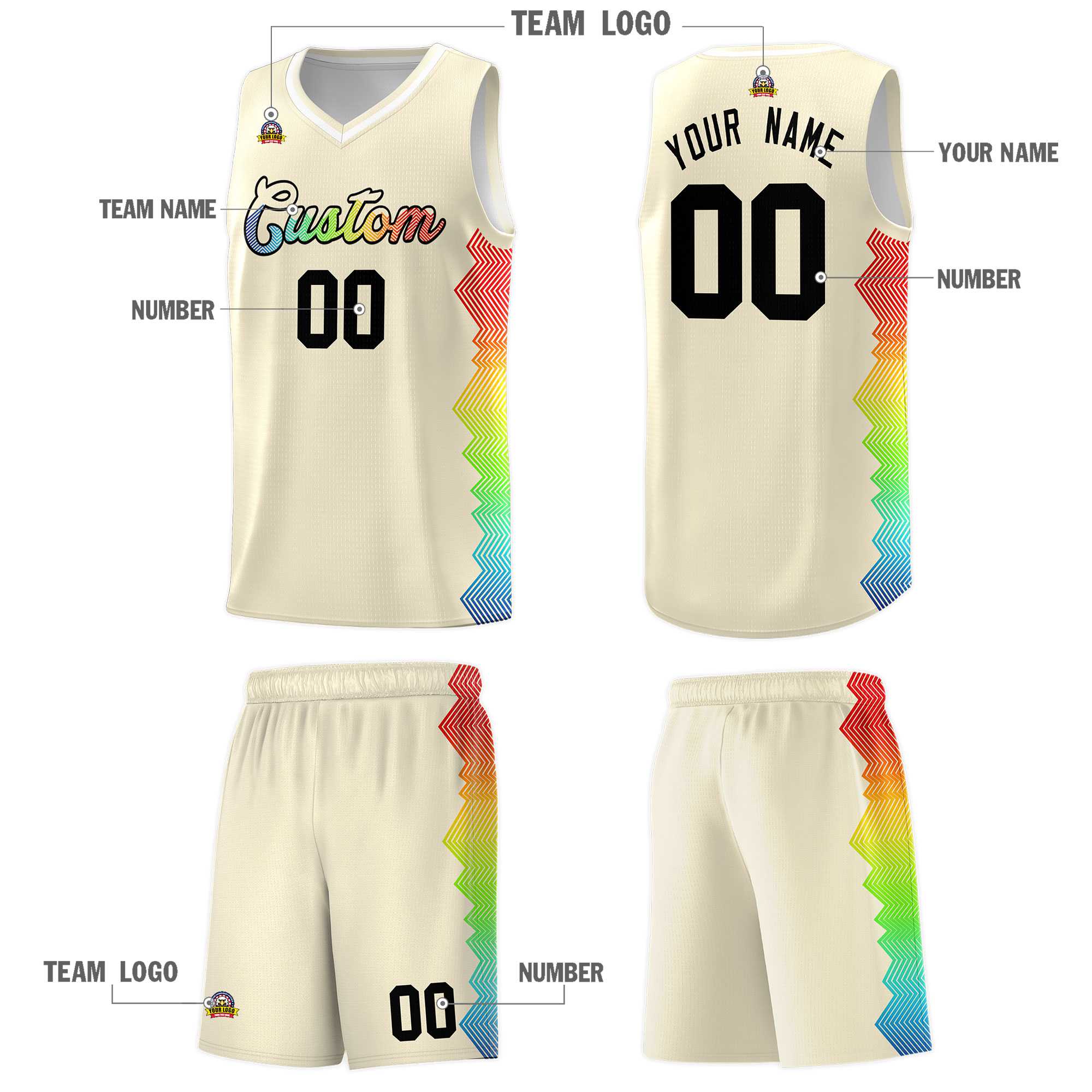 Custom Cream Denver Nuggets Rainbow Side Sports Uniform Basketball Jersey