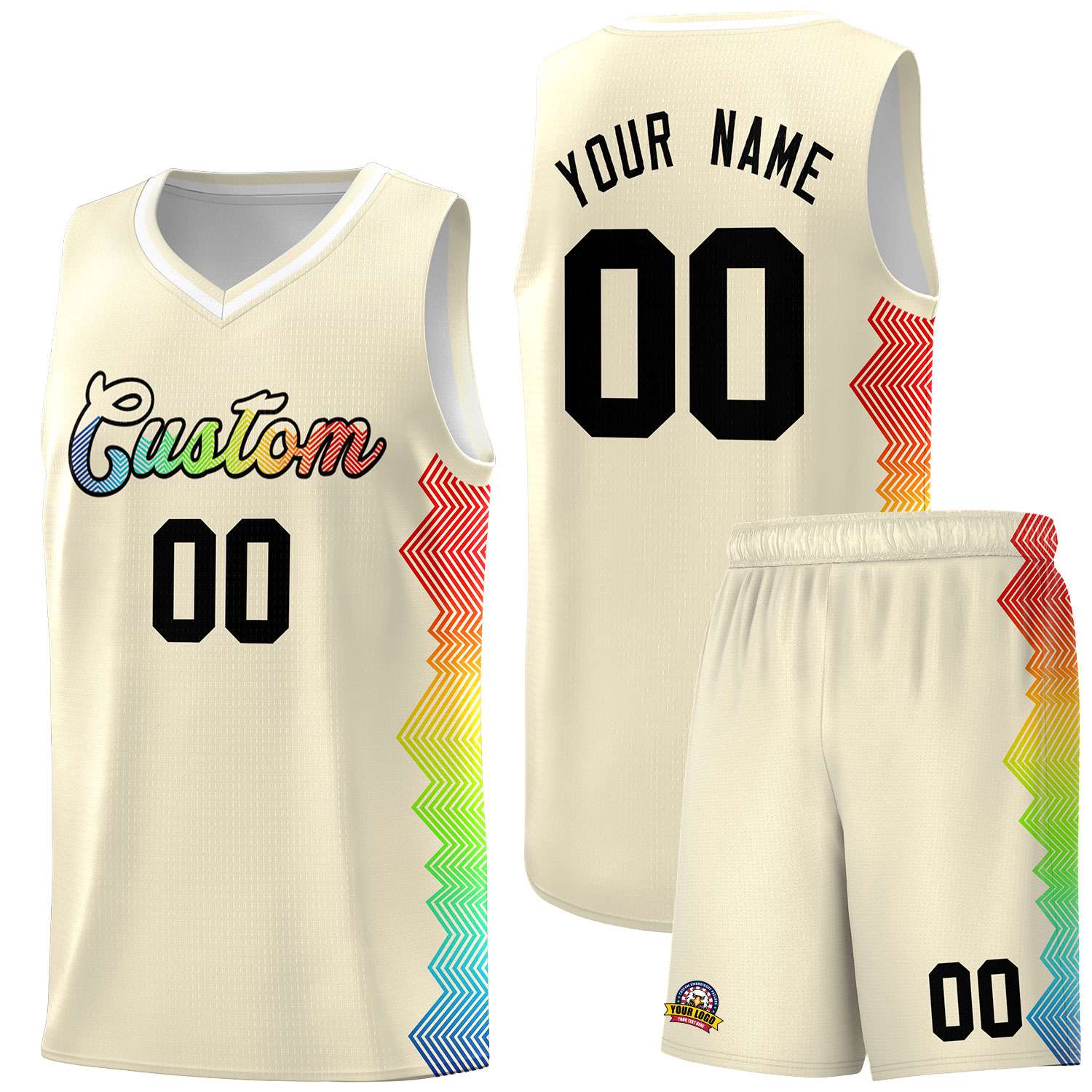 Custom Cream Denver Nuggets Rainbow Side Sports Uniform Basketball Jersey