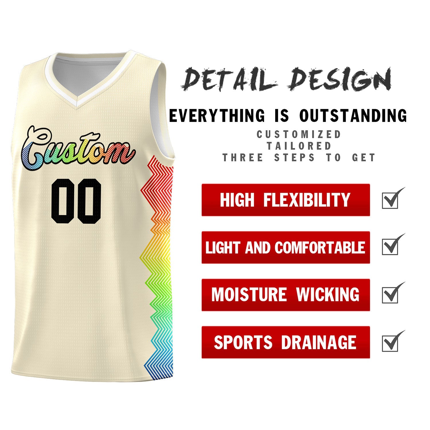 Custom Cream Denver Nuggets Rainbow Side Sports Uniform Basketball Jersey