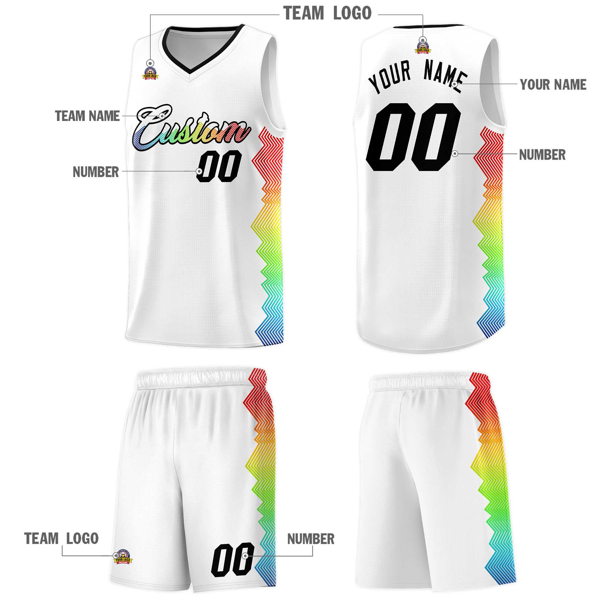 Custom White Denver Nuggets Rainbow Side Sports Uniform Basketball Jersey