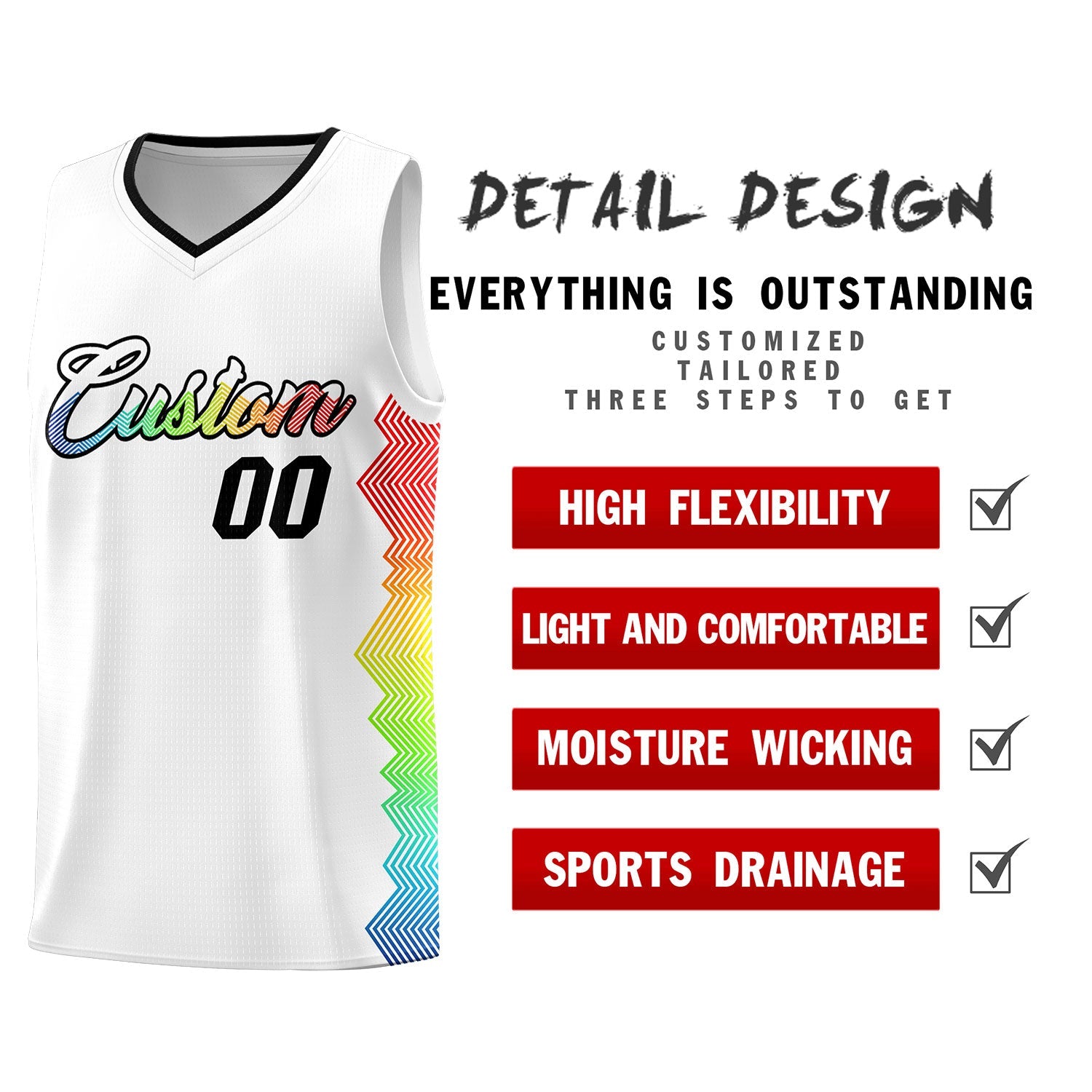 Custom White Denver Nuggets Rainbow Side Sports Uniform Basketball Jersey