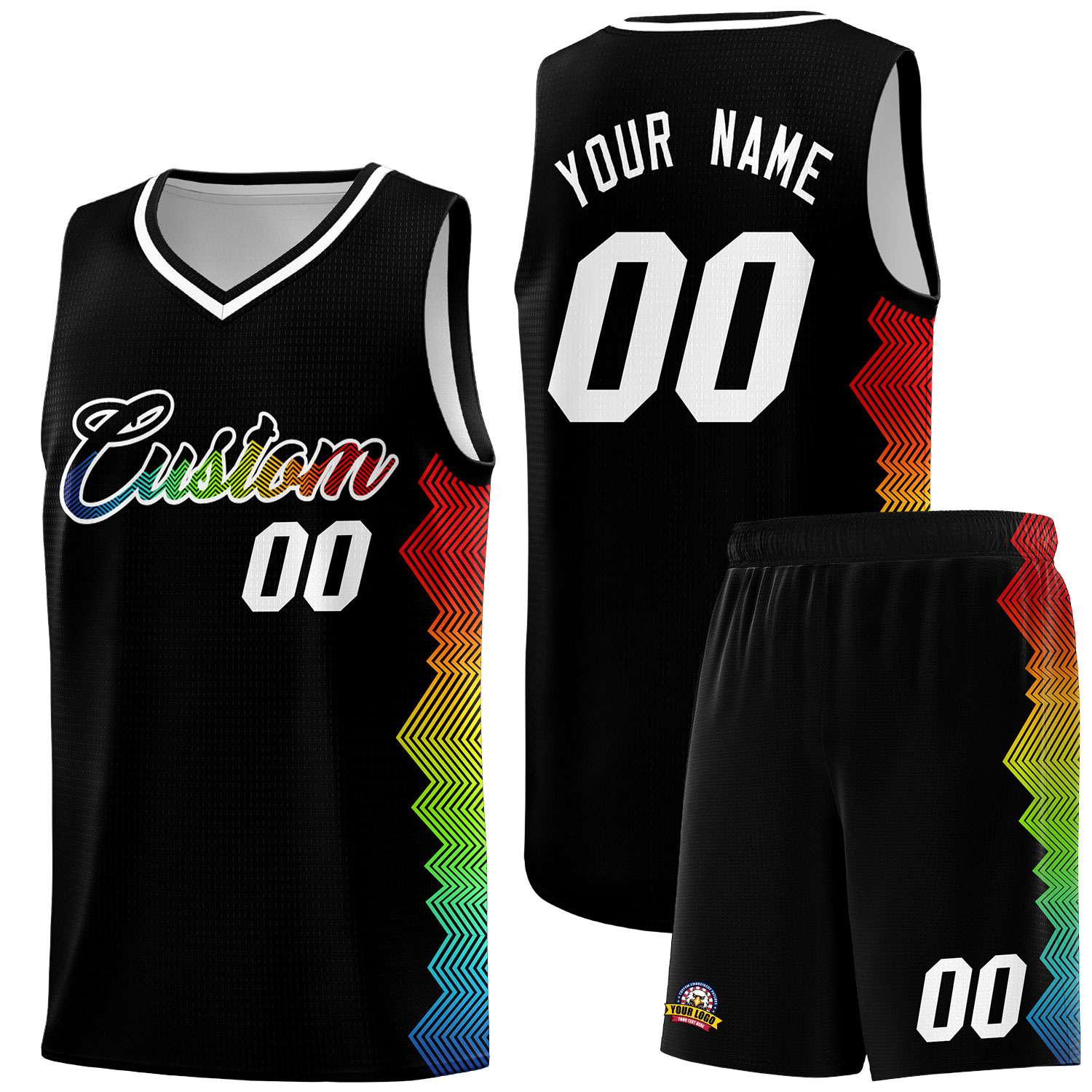 Custom Black Denver Nuggets Rainbow Side Sports Uniform Basketball Jersey