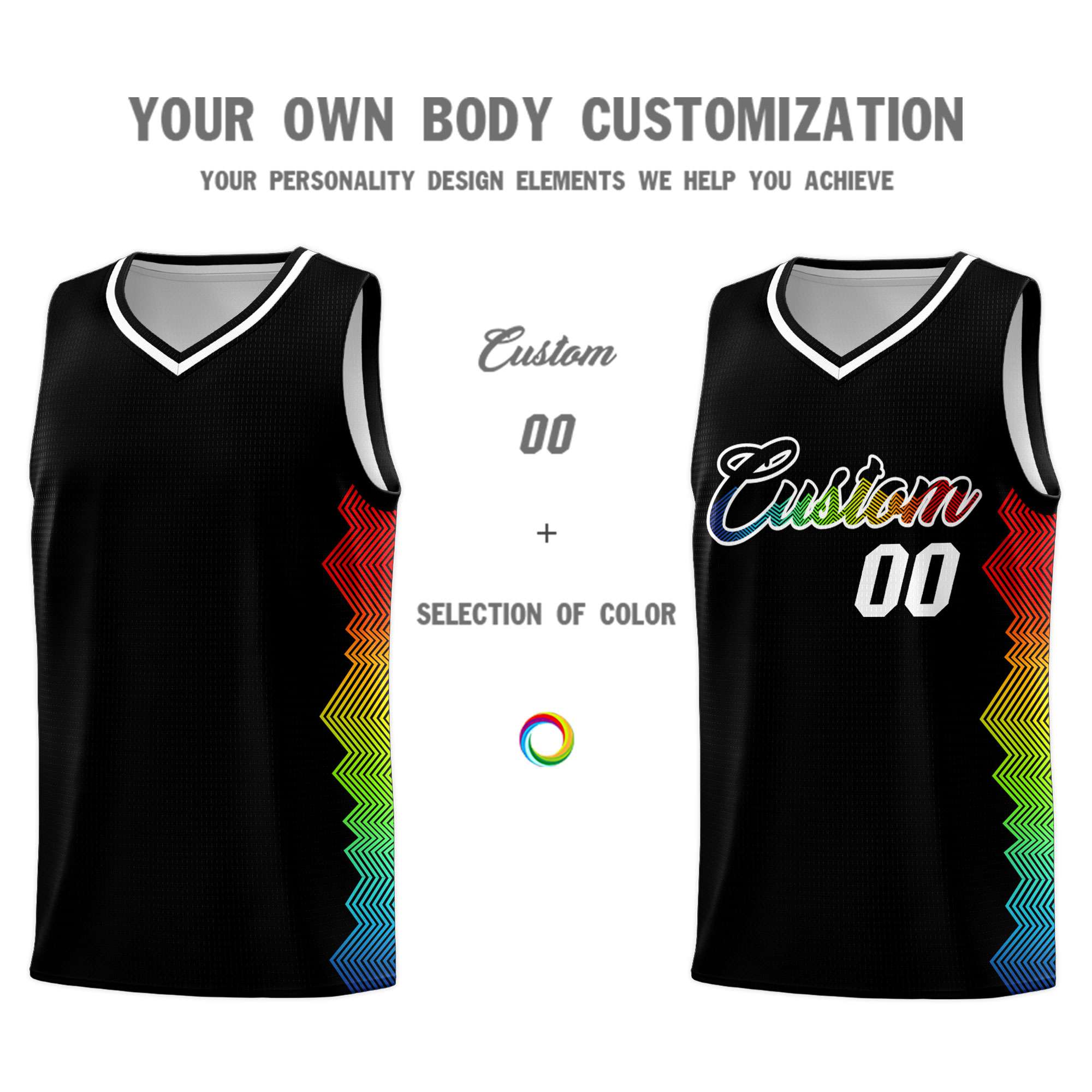 Custom Black Denver Nuggets Rainbow Side Sports Uniform Basketball Jersey