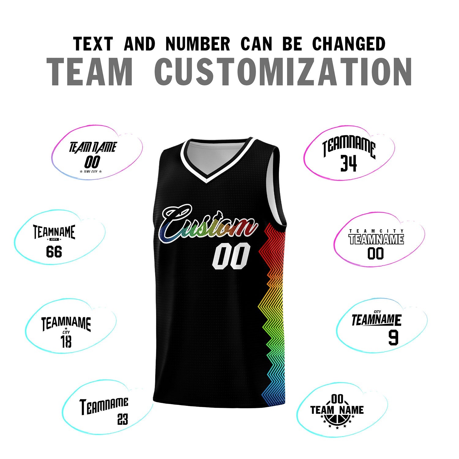 Custom Black Denver Nuggets Rainbow Side Sports Uniform Basketball Jersey