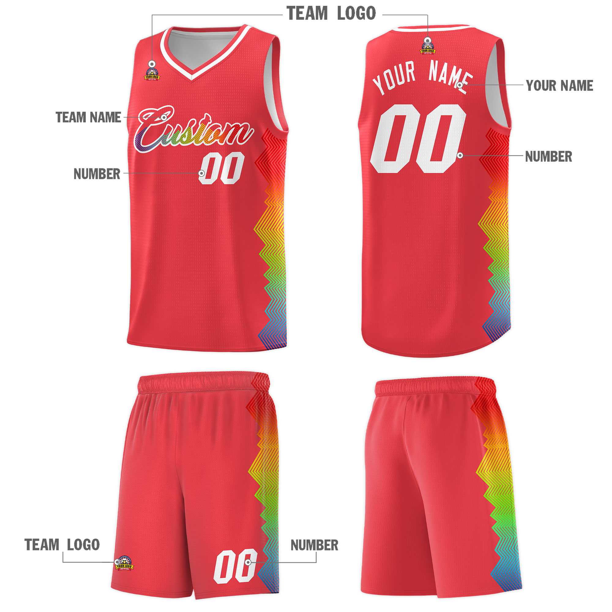 Custom Light Red Denver Nuggets Rainbow Side Sports Uniform Basketball Jersey