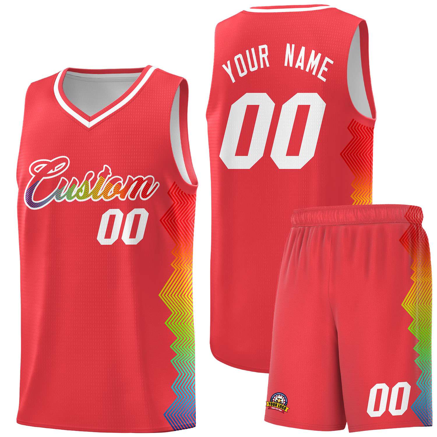 Custom Light Red Denver Nuggets Rainbow Side Sports Uniform Basketball Jersey