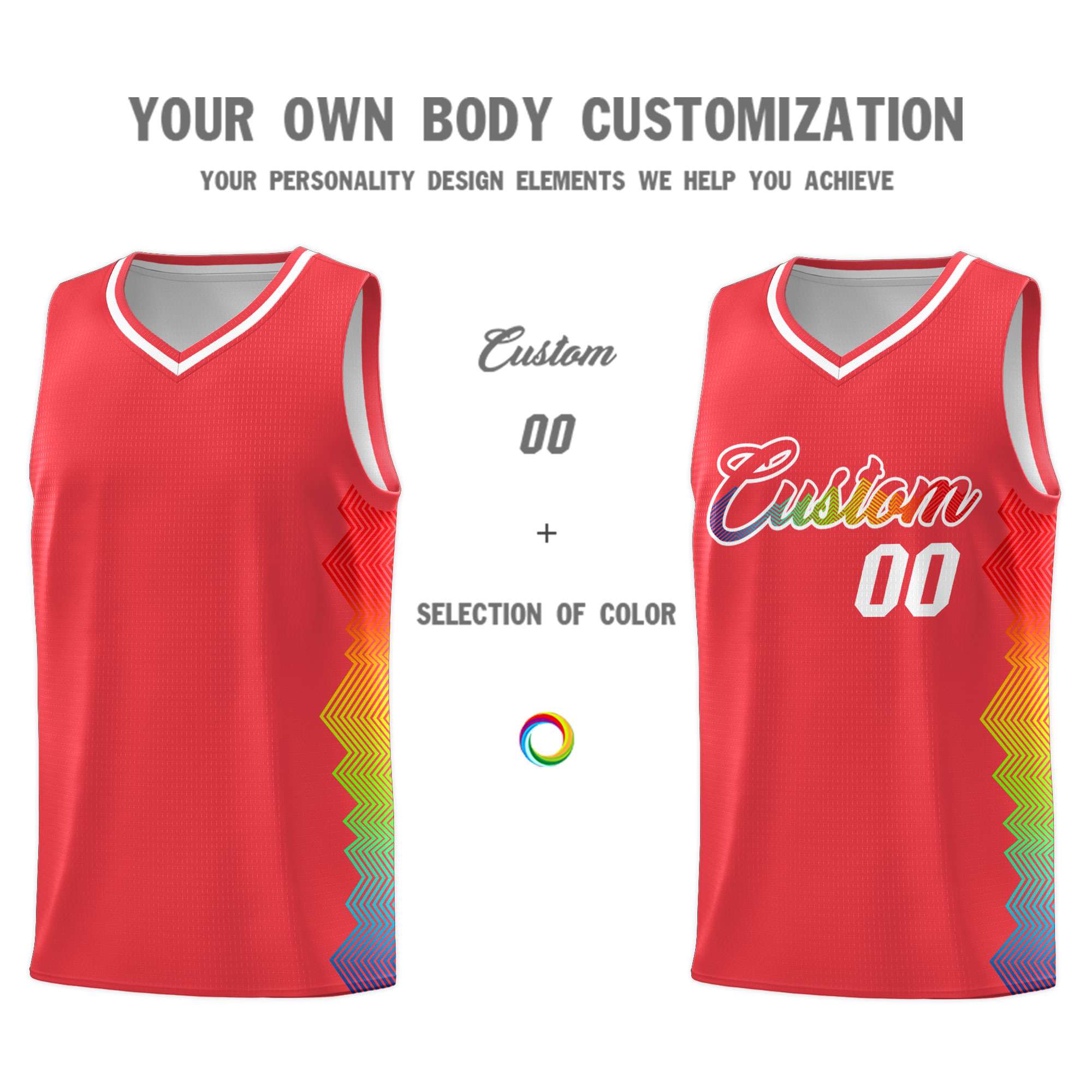 Custom Light Red Denver Nuggets Rainbow Side Sports Uniform Basketball Jersey