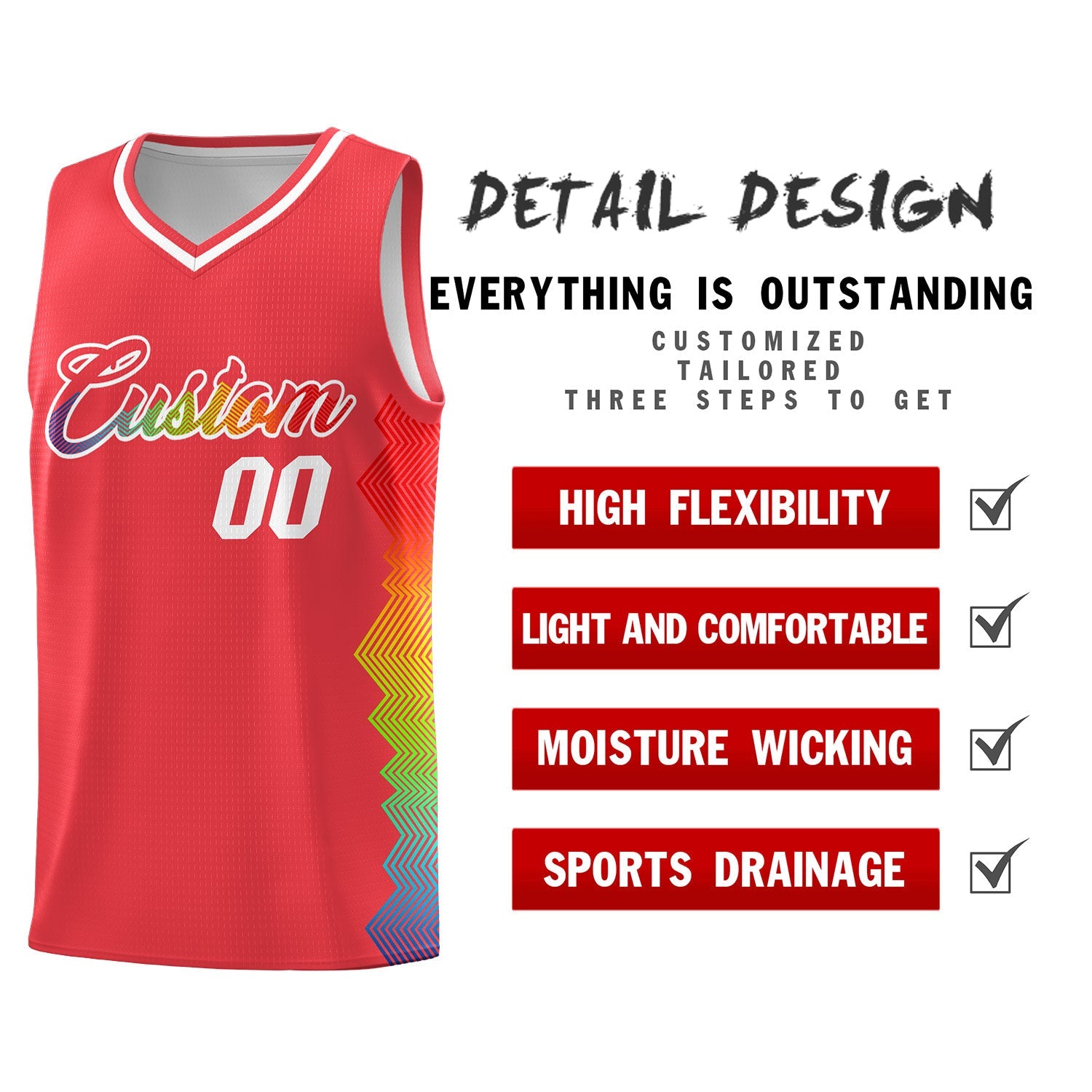 Custom Light Red Denver Nuggets Rainbow Side Sports Uniform Basketball Jersey