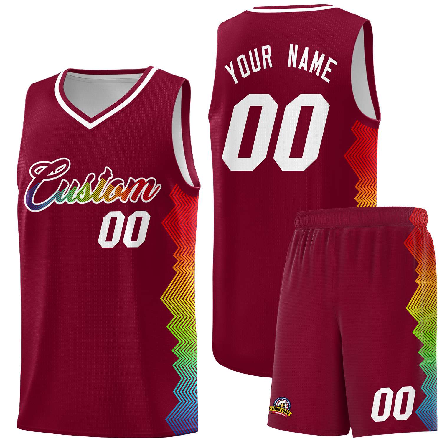 Custom Crimson Denver Nuggets Rainbow Side Sports Uniform Basketball Jersey