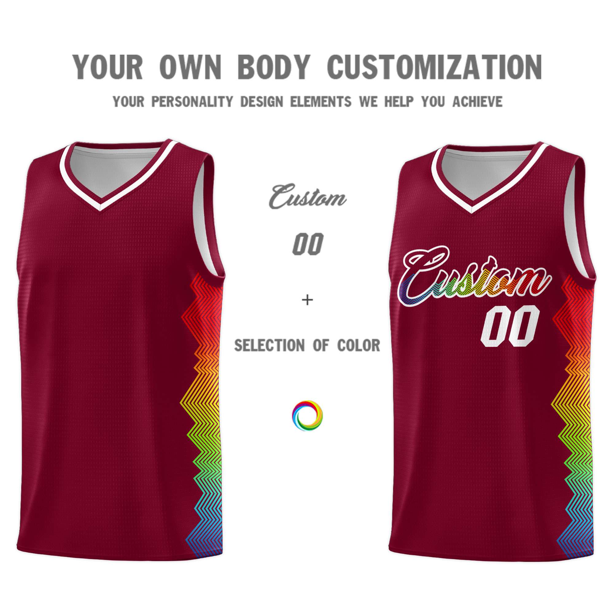 Custom Crimson Denver Nuggets Rainbow Side Sports Uniform Basketball Jersey