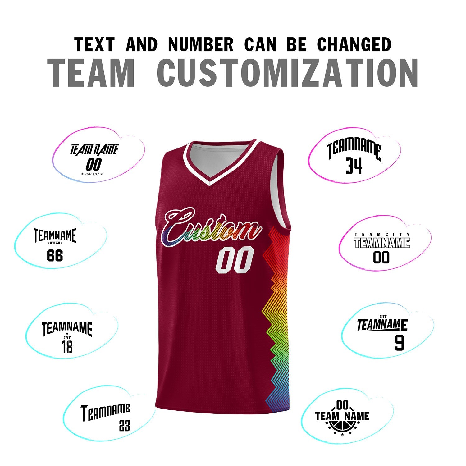 Custom Crimson Denver Nuggets Rainbow Side Sports Uniform Basketball Jersey