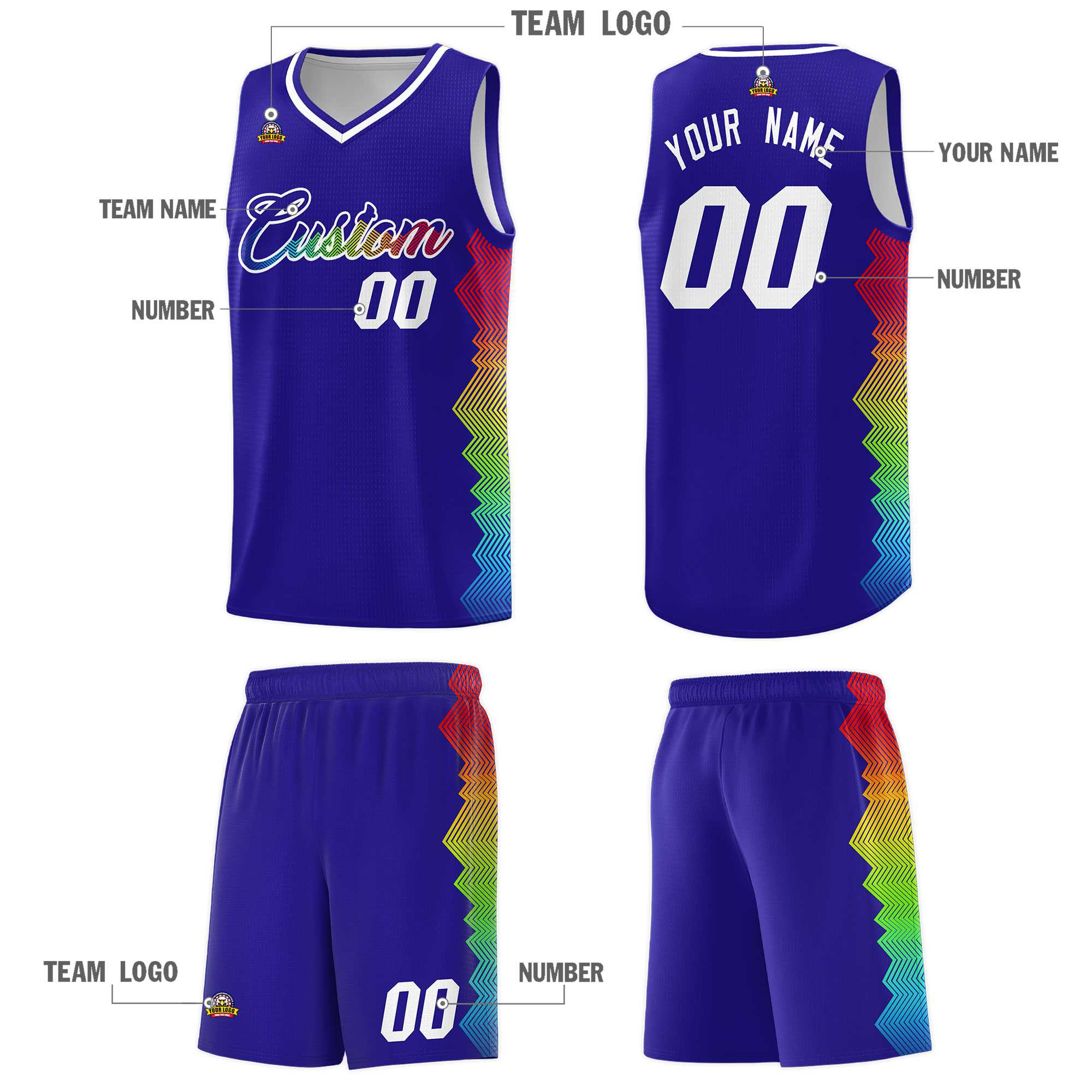 Custom Royal Denver Nuggets Rainbow Side Sports Uniform Basketball Jersey