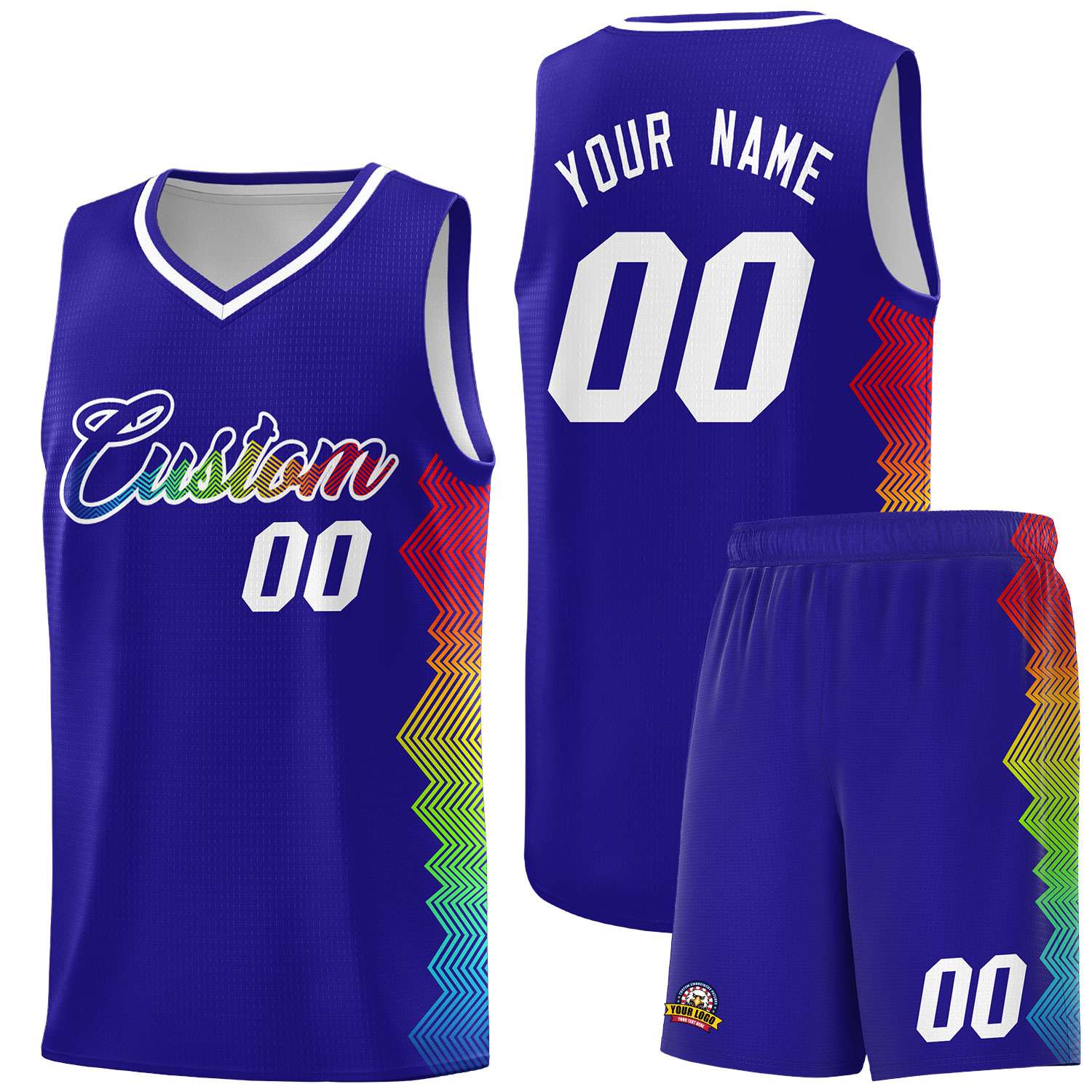 Custom Royal Denver Nuggets Rainbow Side Sports Uniform Basketball Jersey