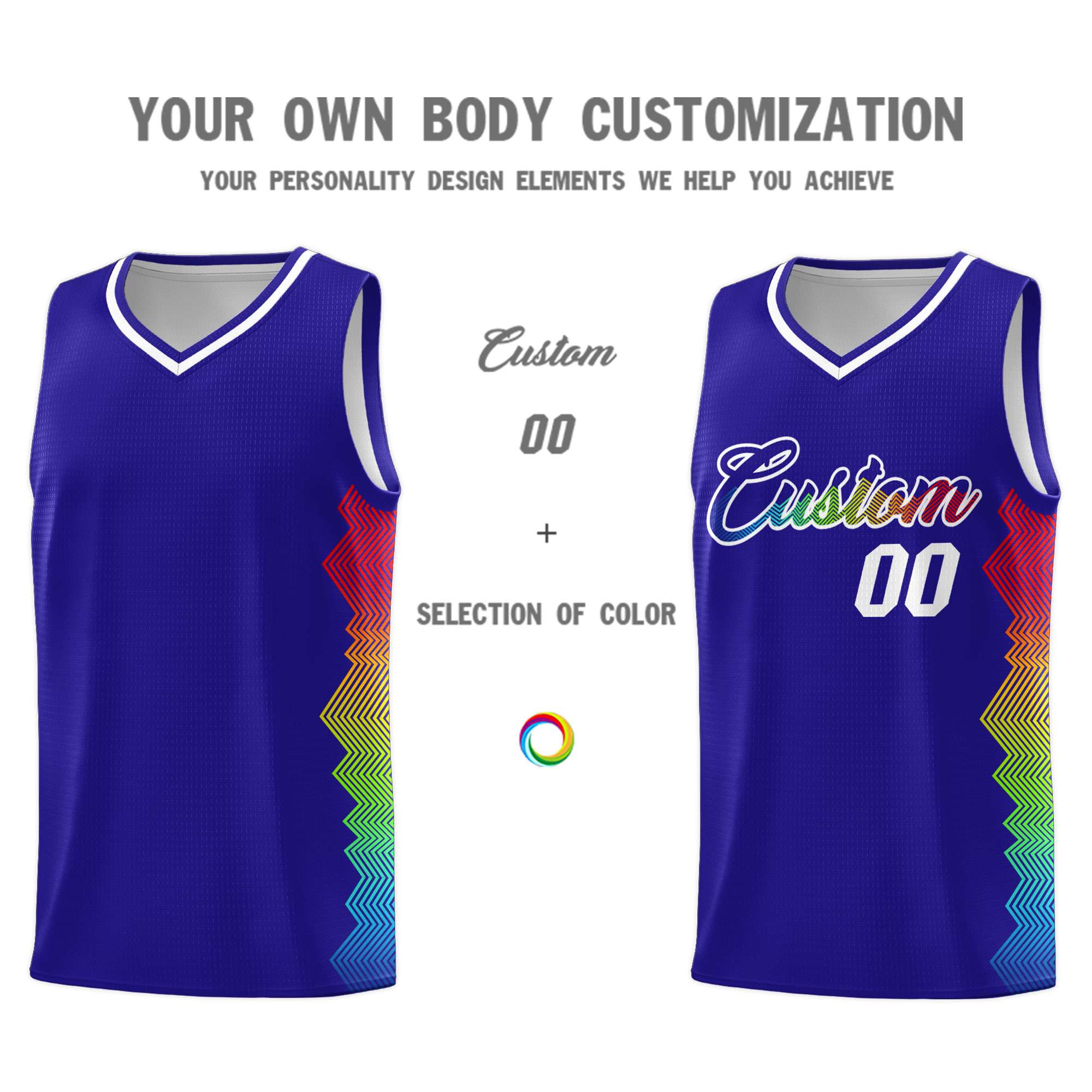 Custom Royal Denver Nuggets Rainbow Side Sports Uniform Basketball Jersey