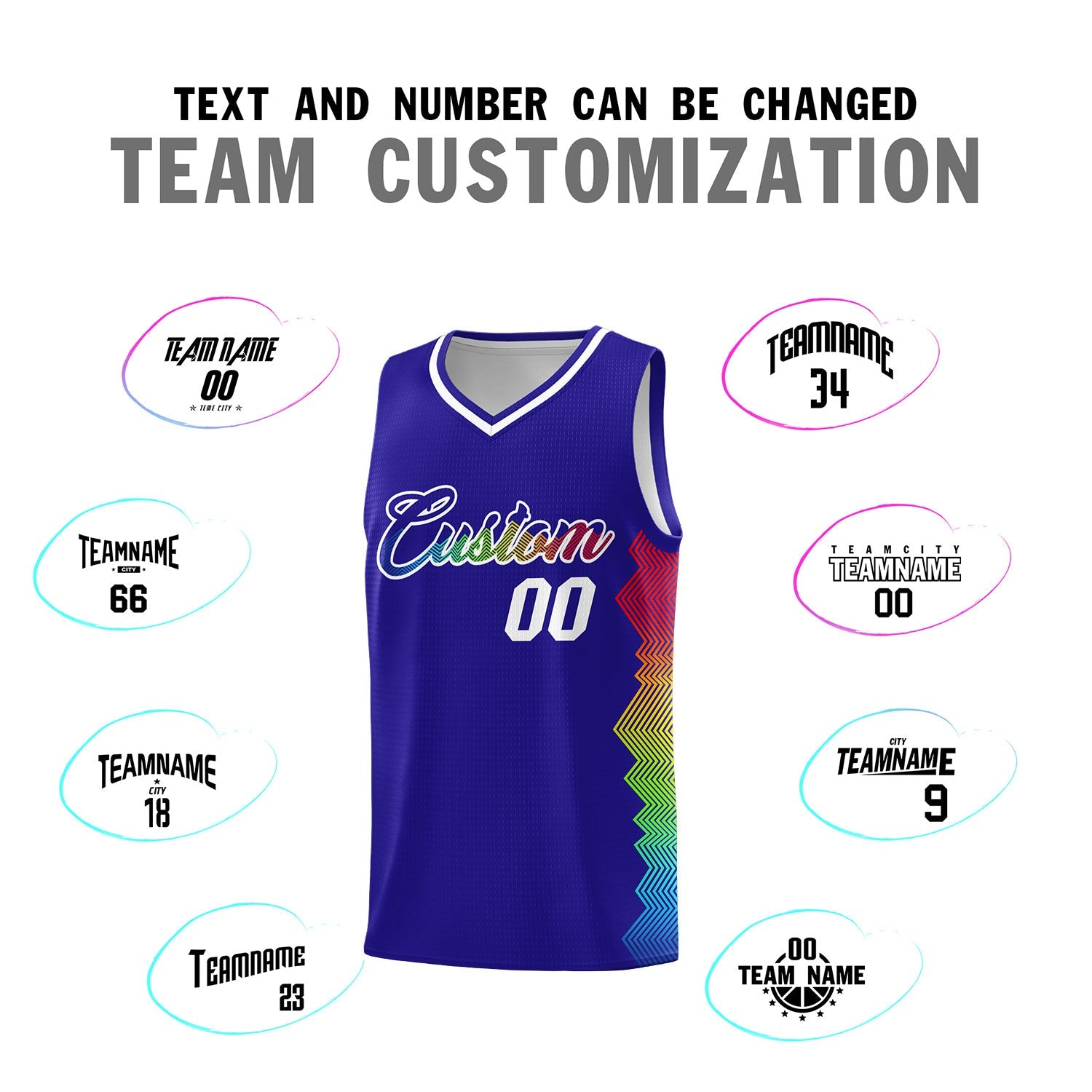 Custom Royal Denver Nuggets Rainbow Side Sports Uniform Basketball Jersey