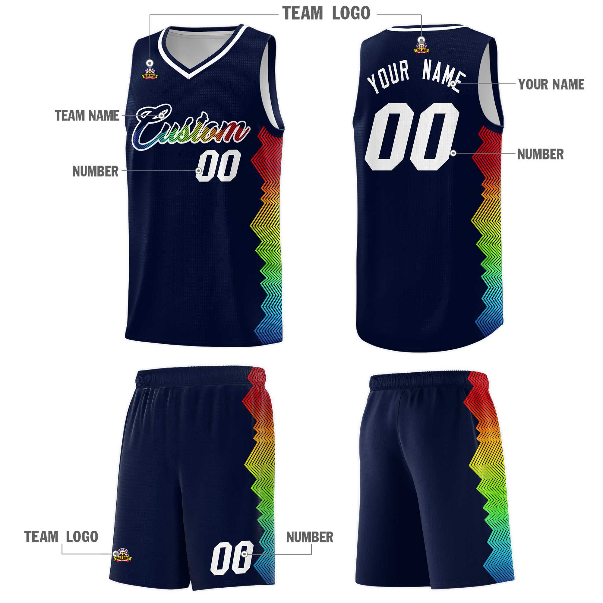 Custom Navy Denver Nuggets Rainbow Side Sports Uniform Basketball Jersey