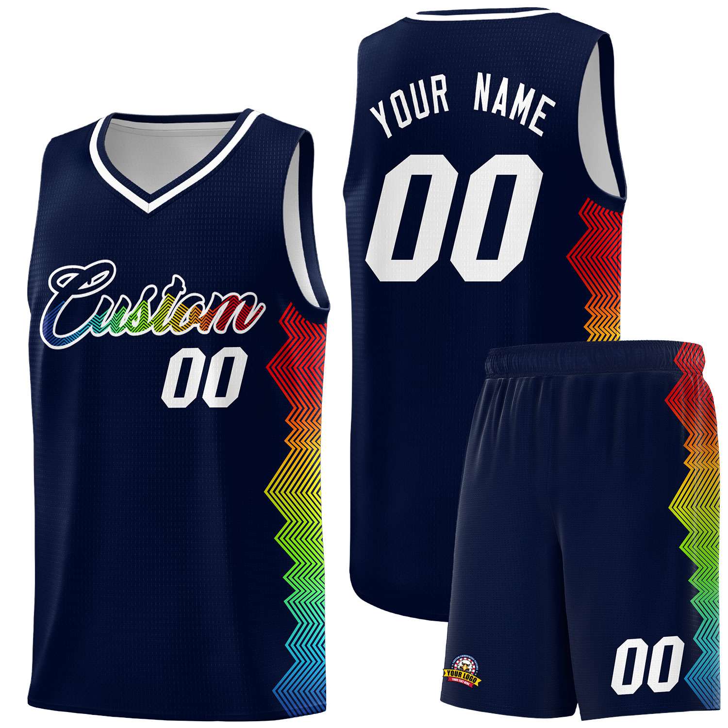 Custom Navy Denver Nuggets Rainbow Side Sports Uniform Basketball Jersey