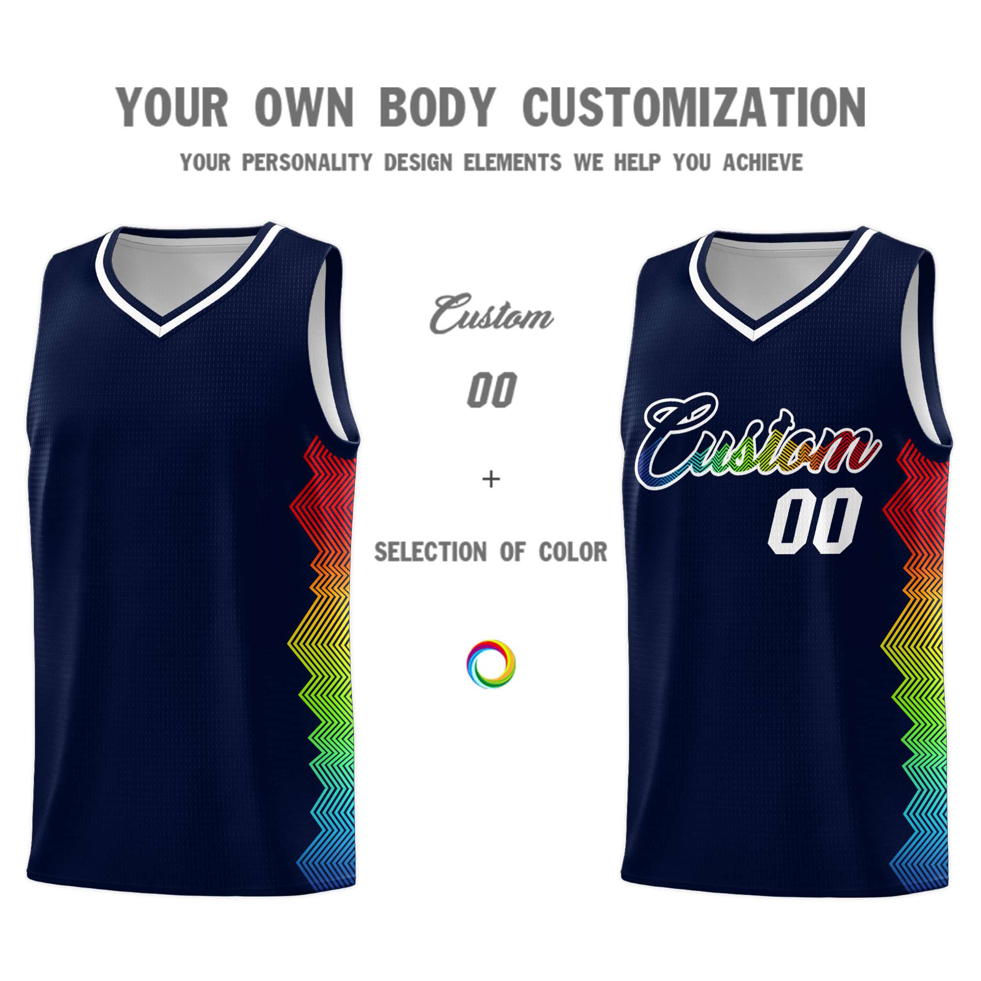 Custom Navy Denver Nuggets Rainbow Side Sports Uniform Basketball Jersey