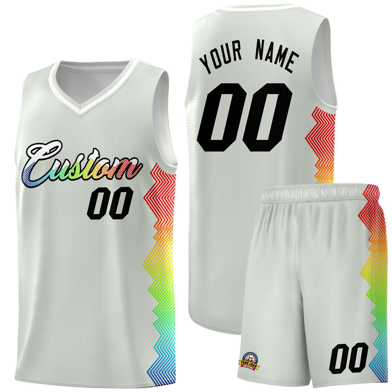 Custom Gray Denver Nuggets Rainbow Side Sports Uniform Basketball Jersey