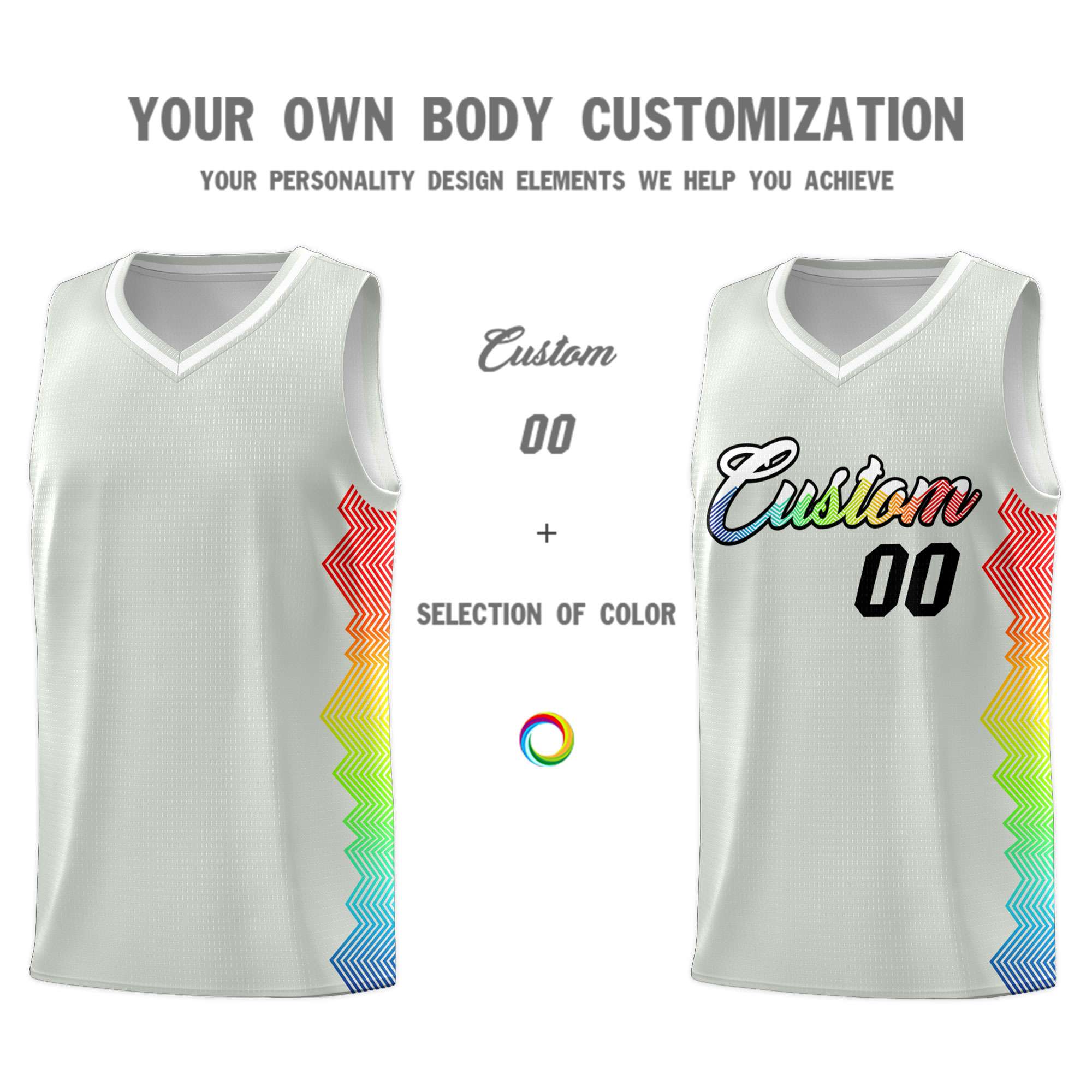 Custom Gray Denver Nuggets Rainbow Side Sports Uniform Basketball Jersey