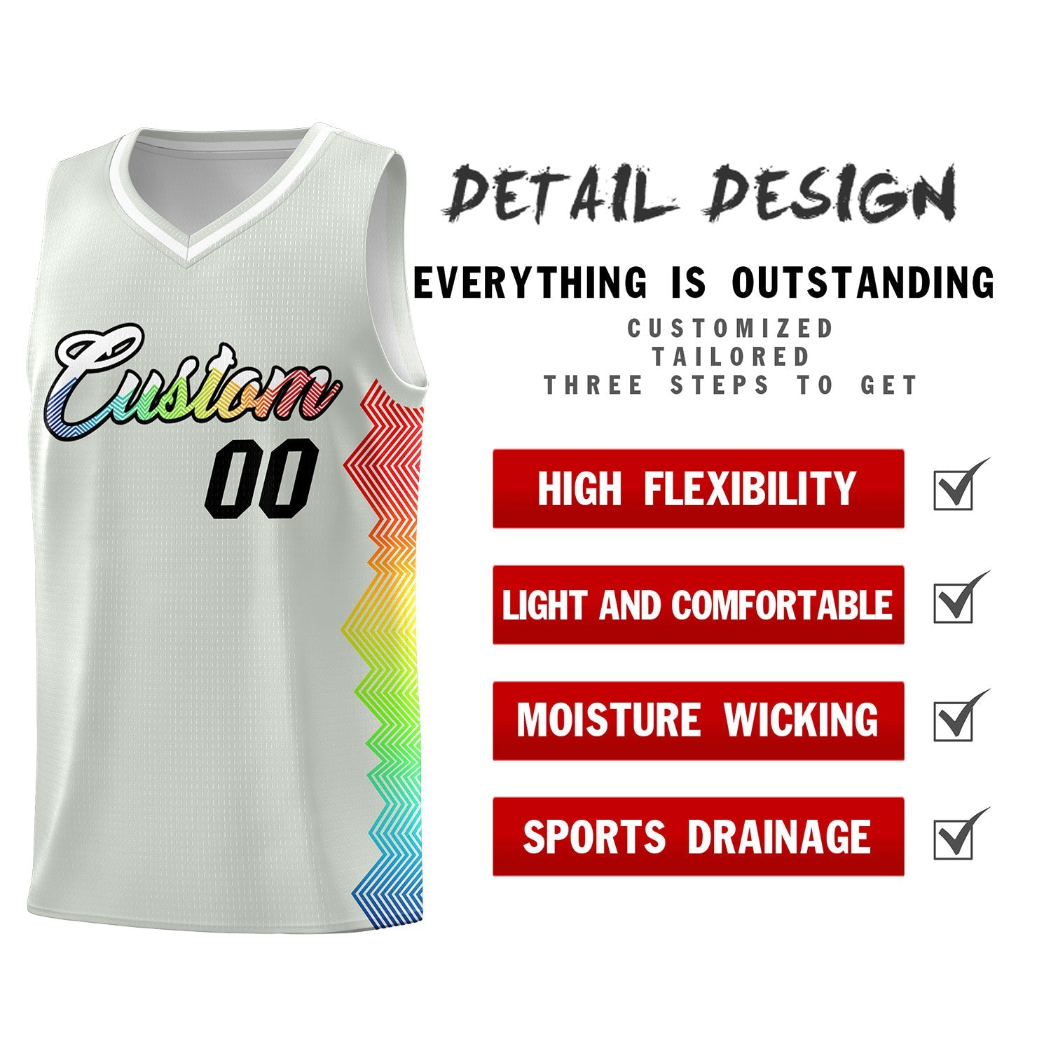 Custom Gray Denver Nuggets Rainbow Side Sports Uniform Basketball Jersey