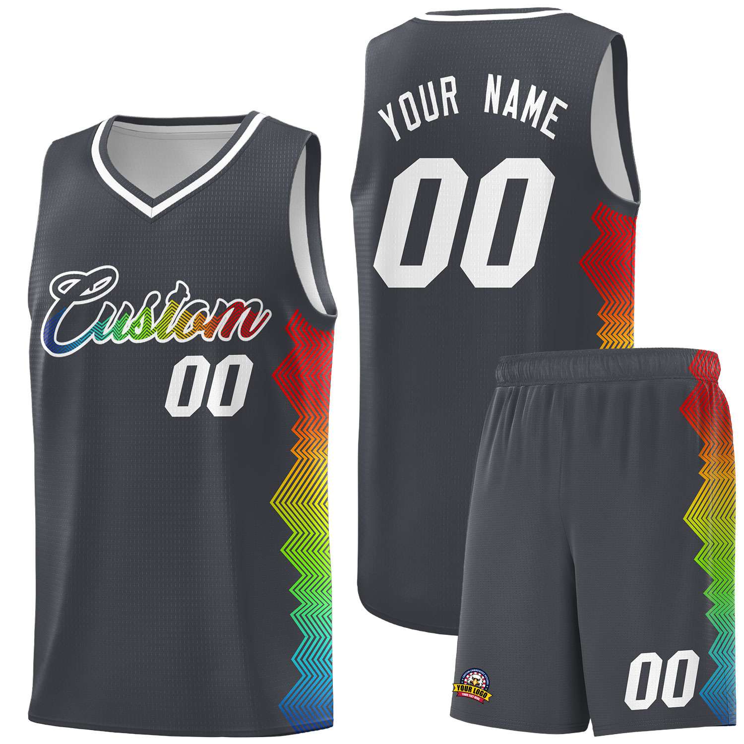 Custom Dark Gray Denver Nuggets Rainbow Side Sports Uniform Basketball Jersey