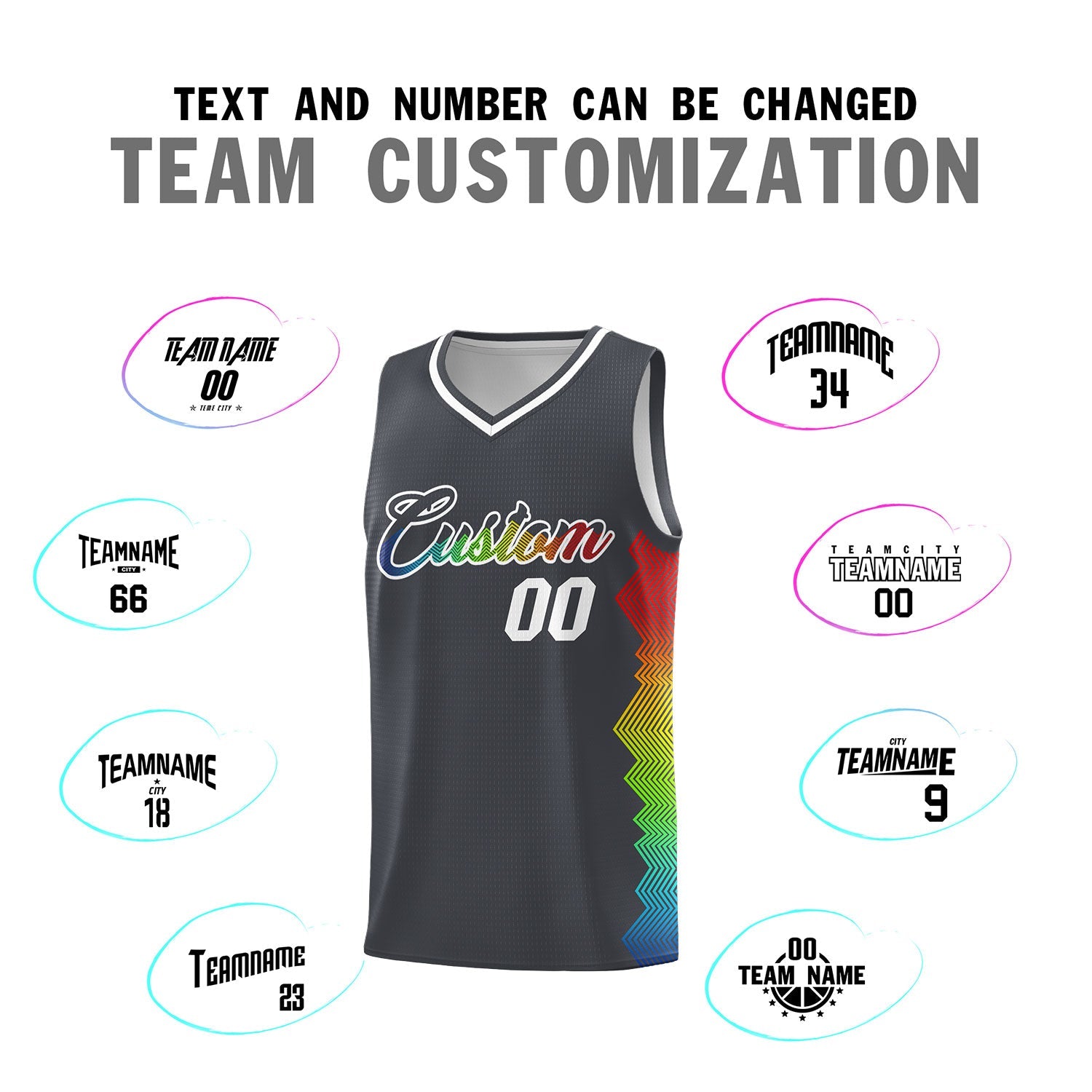 Custom Dark Gray Denver Nuggets Rainbow Side Sports Uniform Basketball Jersey