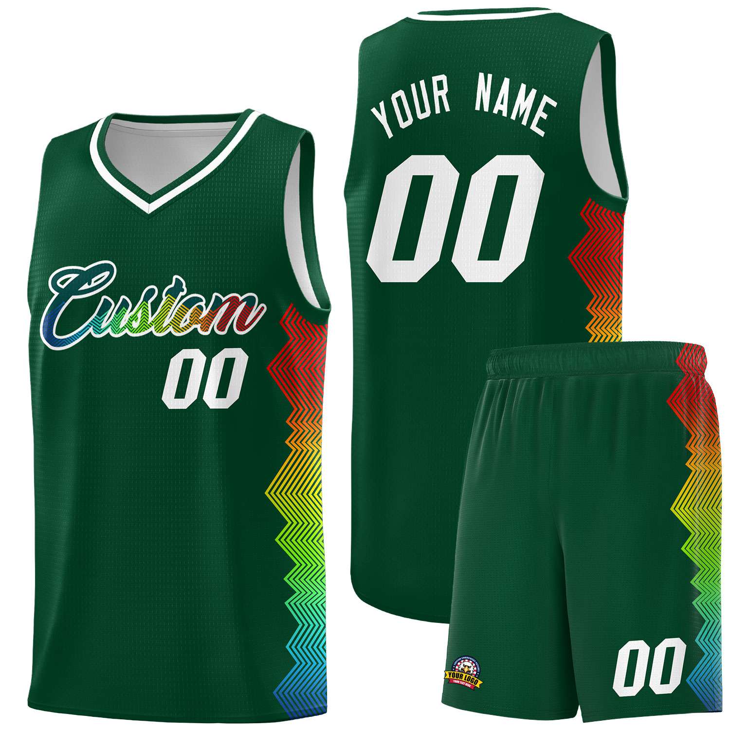 Custom Hunter Green Denver Nuggets Rainbow Side Sports Uniform Basketball Jersey