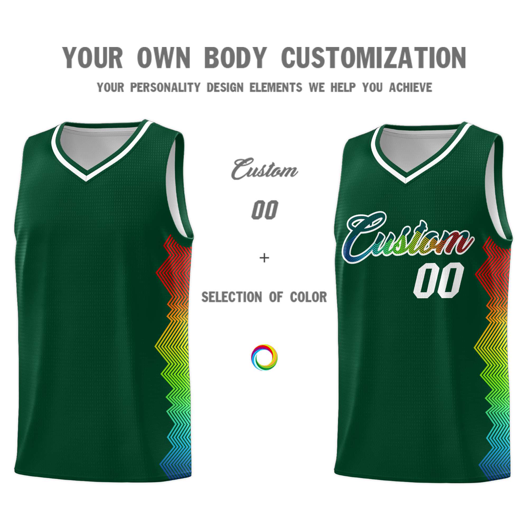 Custom Hunter Green Denver Nuggets Rainbow Side Sports Uniform Basketball Jersey