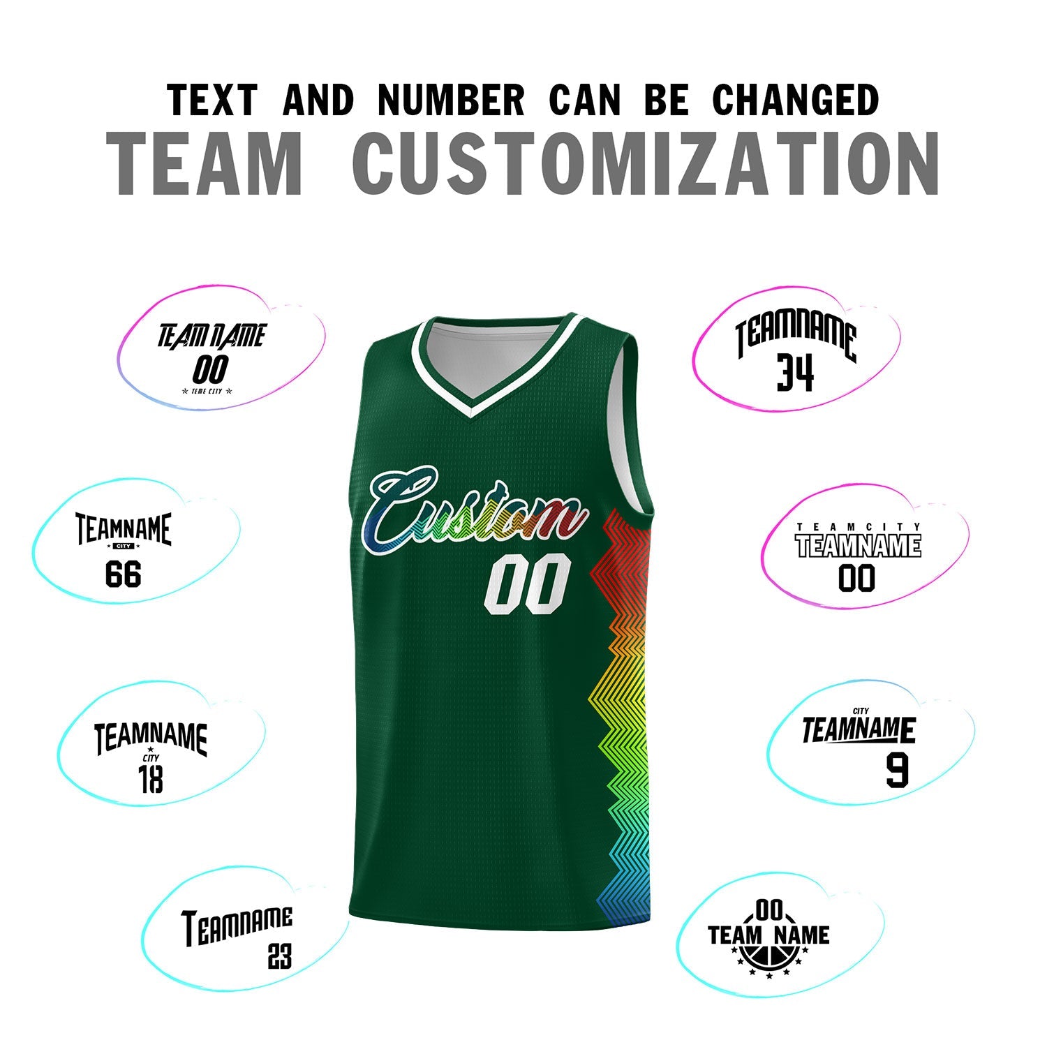 Custom Hunter Green Denver Nuggets Rainbow Side Sports Uniform Basketball Jersey